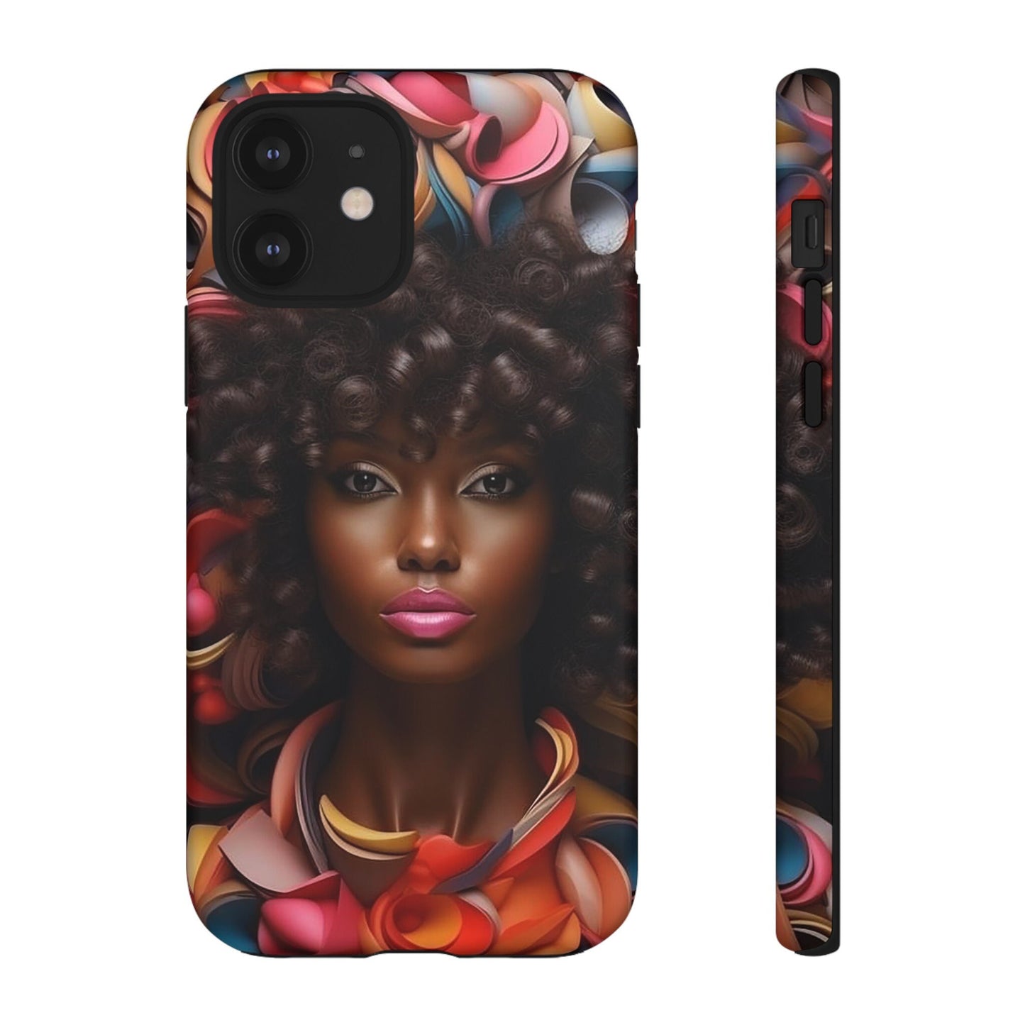 iPhone 12, iPhone 12 Pro, iPhone 12 Mini, iPhone 12 Pro Max Tough Cases African American Woman Black Women in Flowers Red Yellow Orange