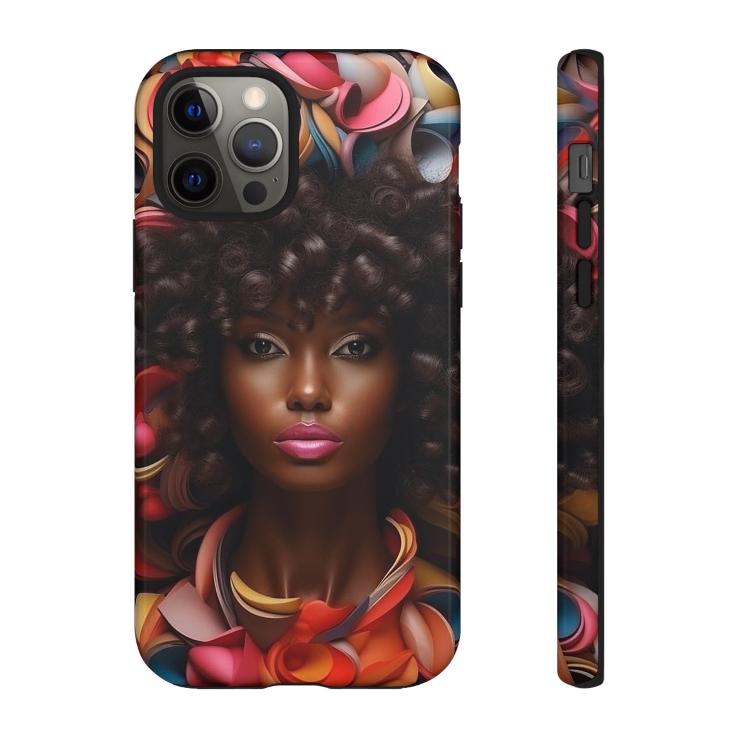 iPhone 12, iPhone 12 Pro, iPhone 12 Mini, iPhone 12 Pro Max Tough Cases African American Woman Black Women in Flowers Red Yellow Orange