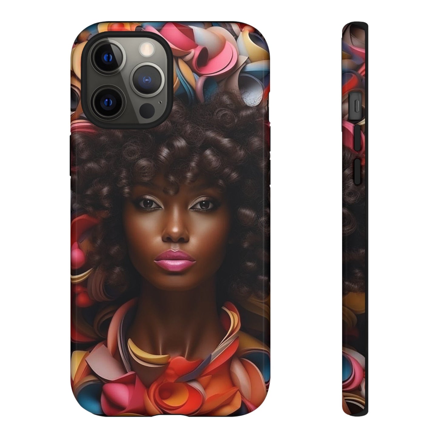 iPhone 12, iPhone 12 Pro, iPhone 12 Mini, iPhone 12 Pro Max Tough Cases African American Woman Black Women in Flowers Red Yellow Orange