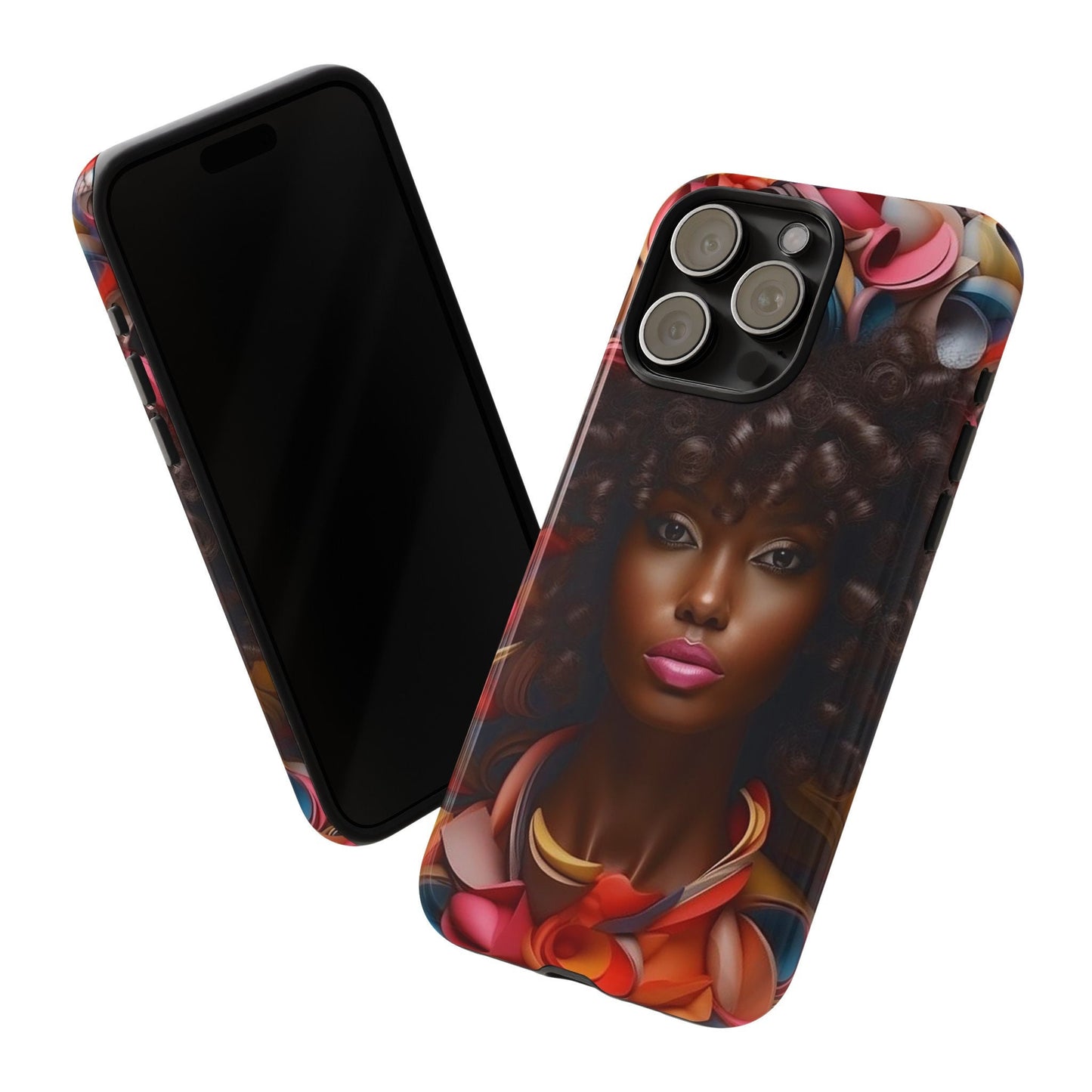 iPhone 15, iPhone 15 Pro, iPhone 15 Plus, iPhone 15 Pro Max Tough Cases African American Woman Black Women in Flowers Red Yellow Orange