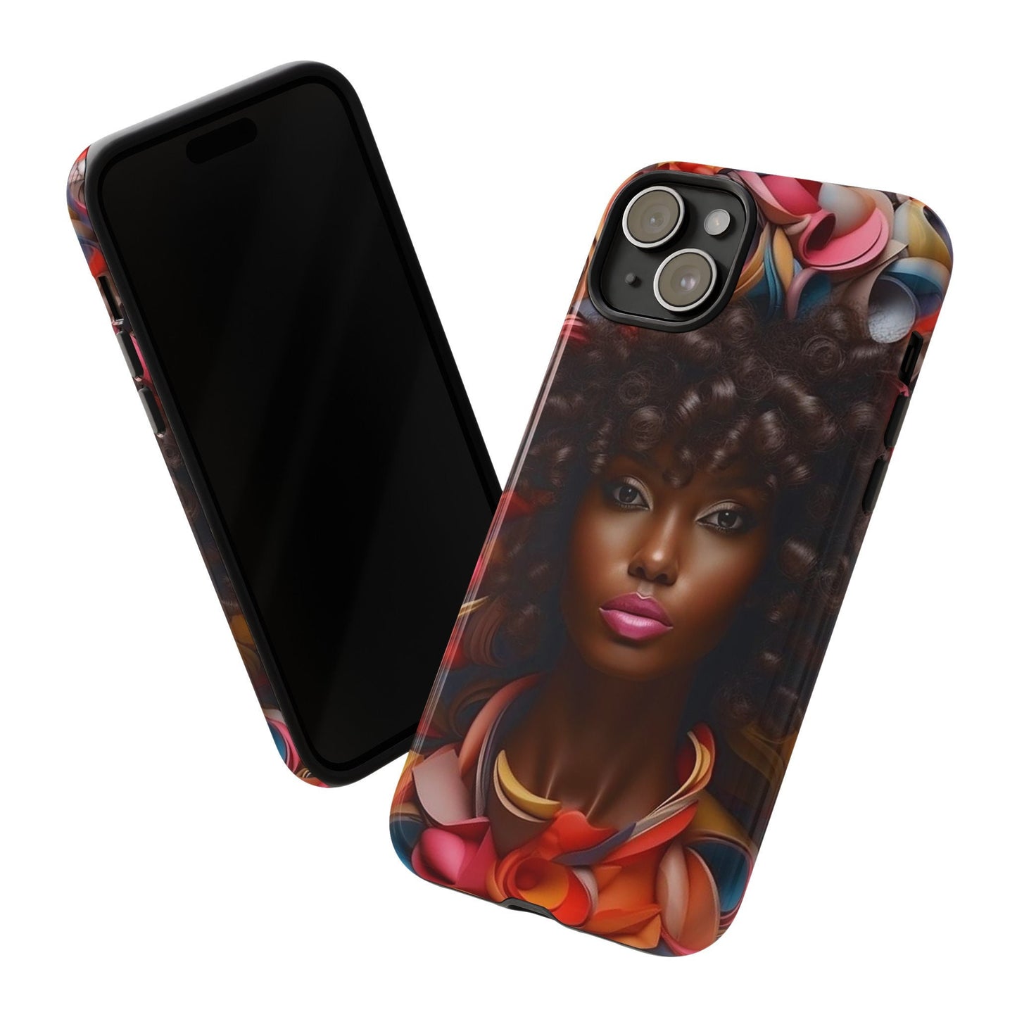 iPhone 15, iPhone 15 Pro, iPhone 15 Plus, iPhone 15 Pro Max Tough Cases African American Woman Black Women in Flowers Red Yellow Orange