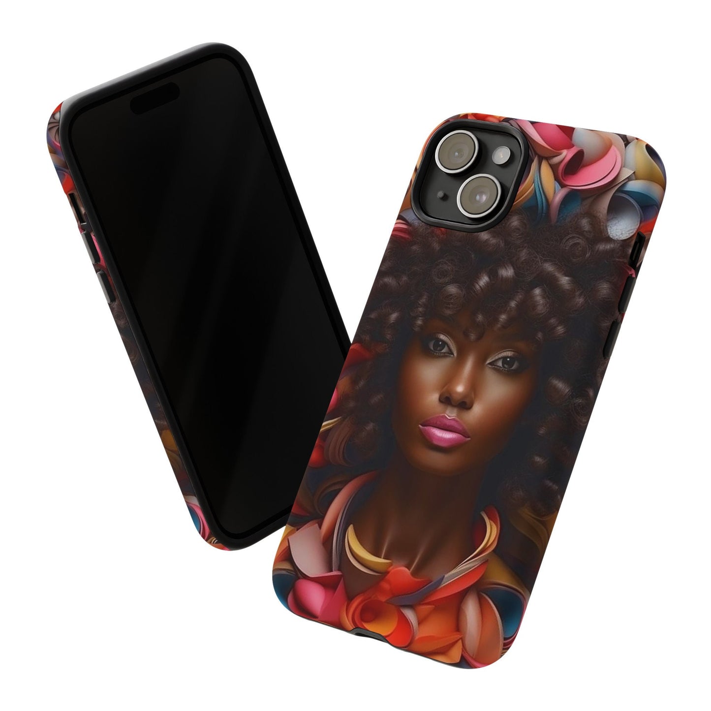 iPhone 15, iPhone 15 Pro, iPhone 15 Plus, iPhone 15 Pro Max Tough Cases African American Woman Black Women in Flowers Red Yellow Orange