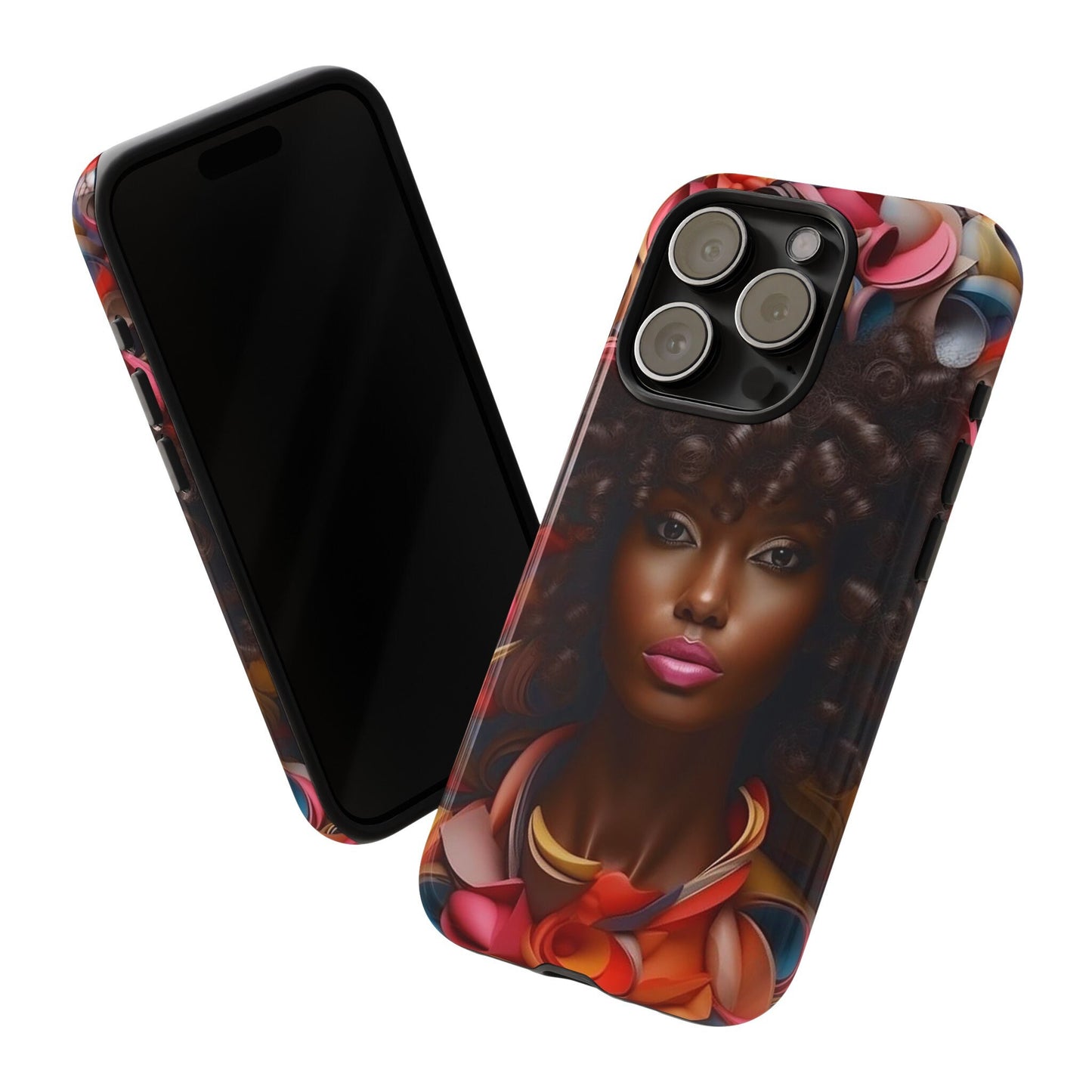 iPhone 15, iPhone 15 Pro, iPhone 15 Plus, iPhone 15 Pro Max Tough Cases African American Woman Black Women in Flowers Red Yellow Orange