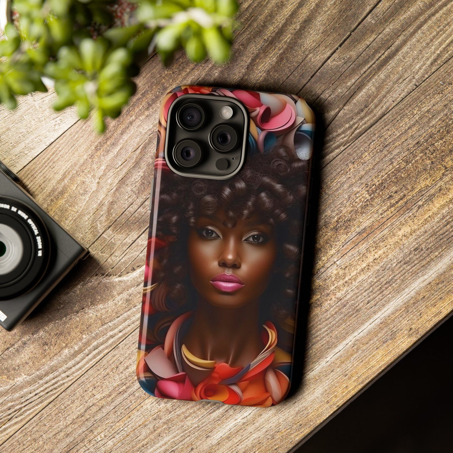 iPhone 15, iPhone 15 Pro, iPhone 15 Plus, iPhone 15 Pro Max Tough Cases African American Woman Black Women in Flowers Red Yellow Orange