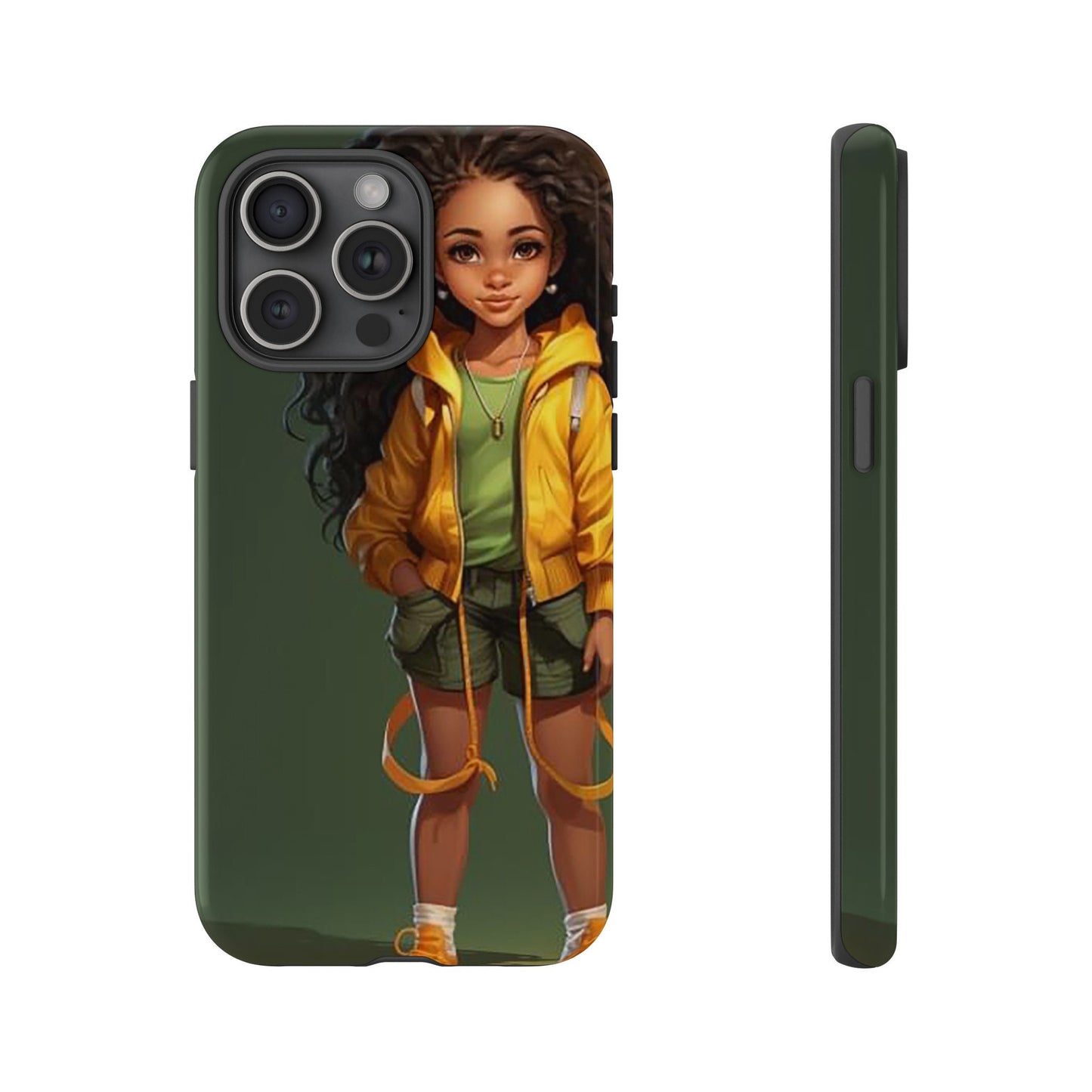 iPhone 15, iPhone 15 Pro, iPhone 15 Plus, iPhone 15 Pro Max Tough Case African American Young Woman Black in Yellow Hoodie Yellow Sweatshirt