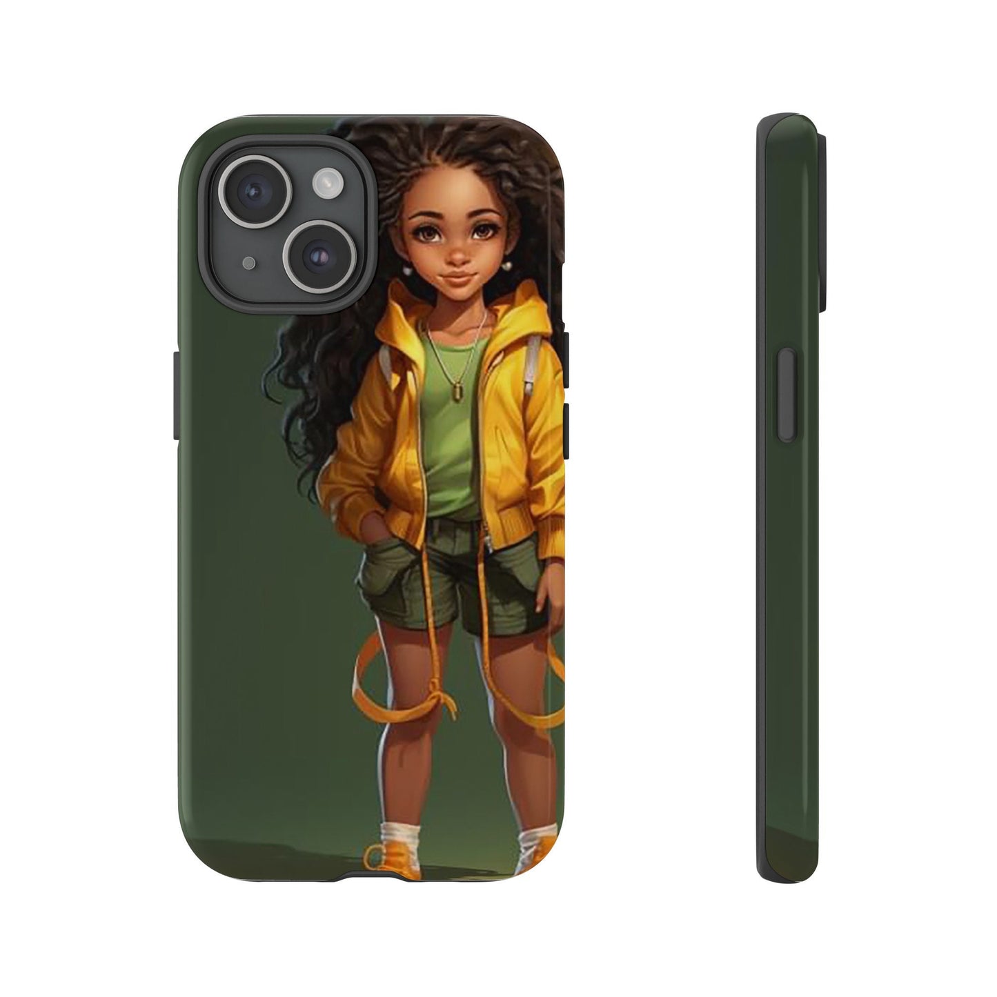 iPhone 15, iPhone 15 Pro, iPhone 15 Plus, iPhone 15 Pro Max Tough Case African American Young Woman Black in Yellow Hoodie Yellow Sweatshirt