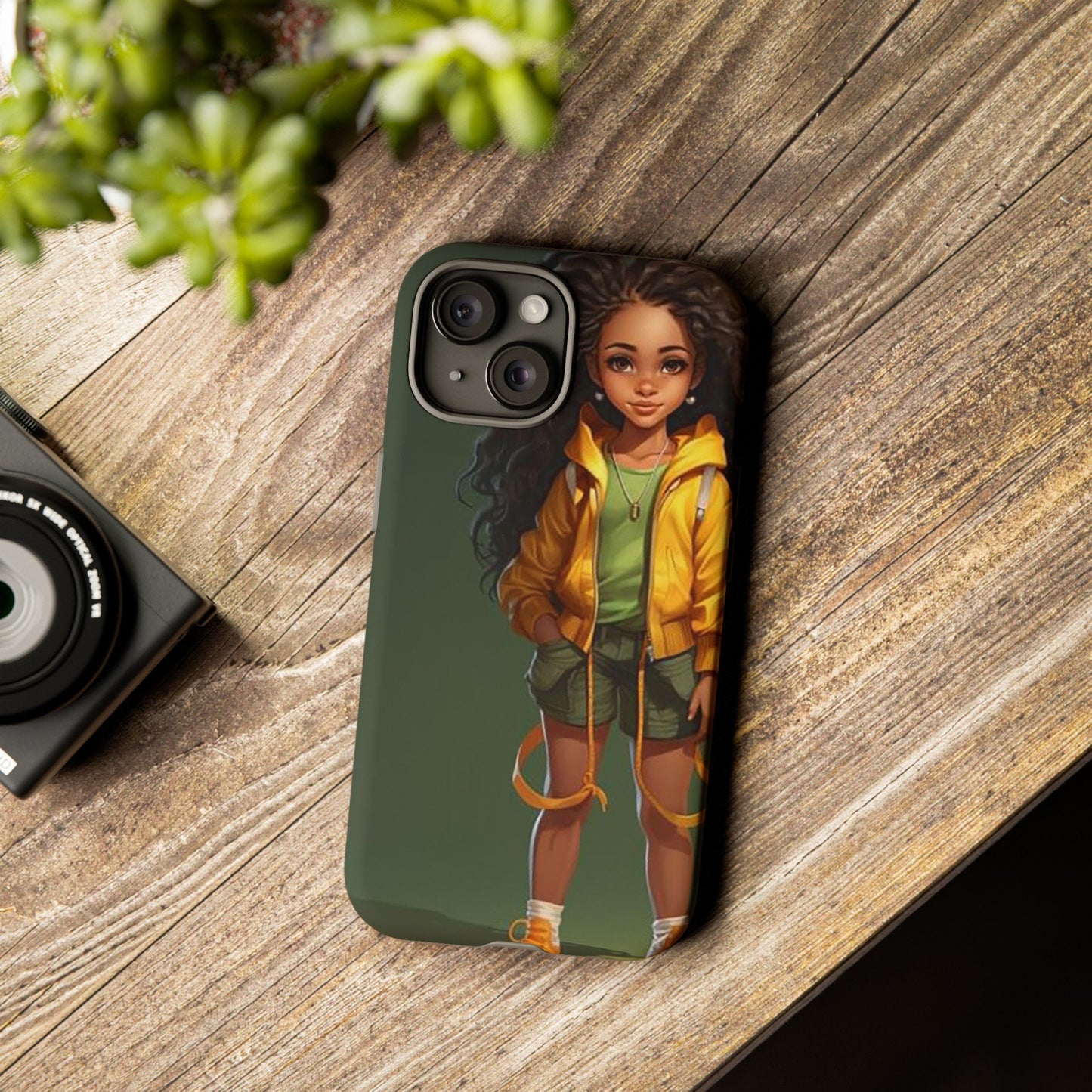 iPhone 15, iPhone 15 Pro, iPhone 15 Plus, iPhone 15 Pro Max Tough Case African American Young Woman Black in Yellow Hoodie Yellow Sweatshirt