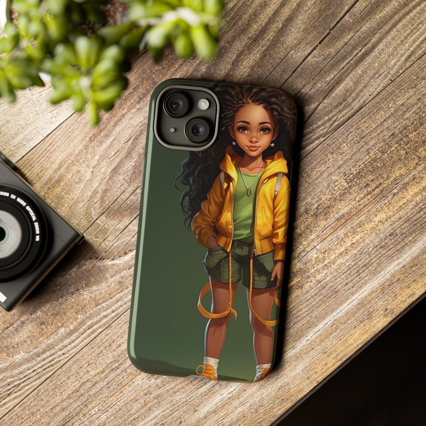 iPhone 15, iPhone 15 Pro, iPhone 15 Plus, iPhone 15 Pro Max Tough Case African American Young Woman Black in Yellow Hoodie Yellow Sweatshirt