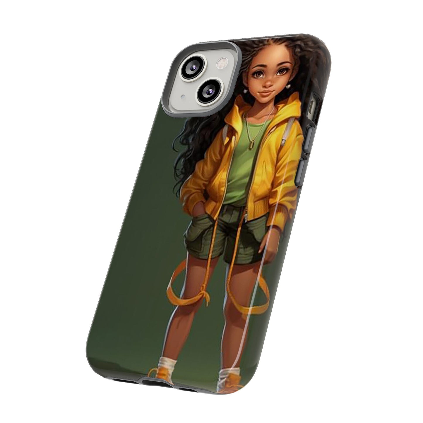 iPhone 14, iPhone 14 Pro, iPhone 14 Plus, iPhone 14 Pro Max Tough Case African American Young Woman Black in Yellow Hoodie Yellow Sweatshirt