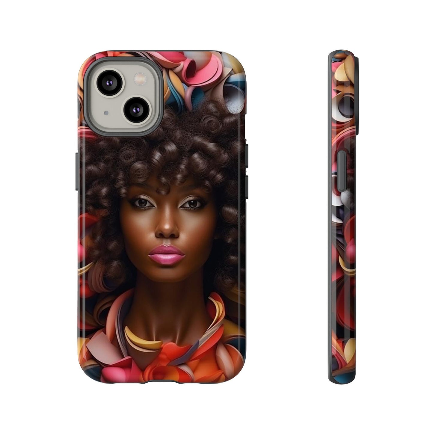iPhone 14, iPhone 14 Pro, iPhone 14 Plus, iPhone 14 Pro Max Tough Cases African American Woman Black Women in Flowers Red Yellow Orange