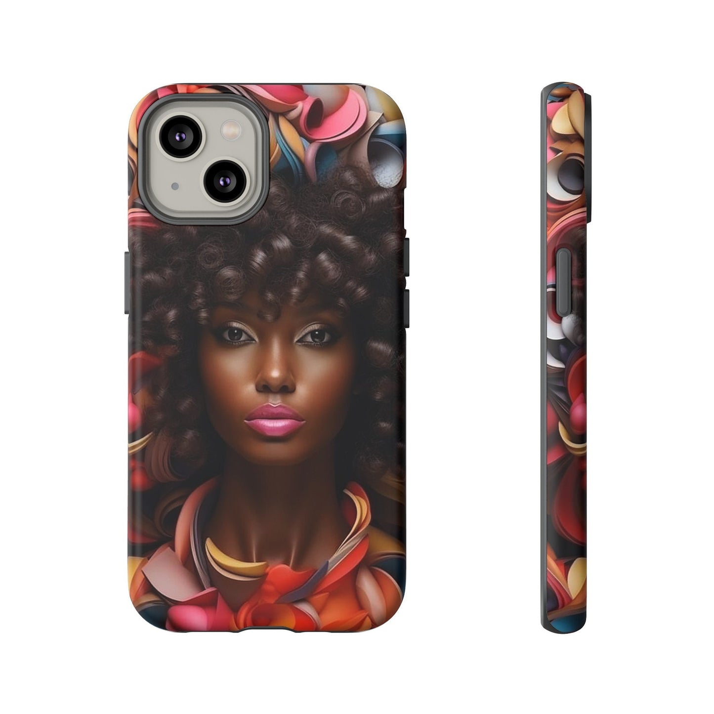 iPhone 14, iPhone 14 Pro, iPhone 14 Plus, iPhone 14 Pro Max Tough Cases African American Woman Black Women in Flowers Red Yellow Orange