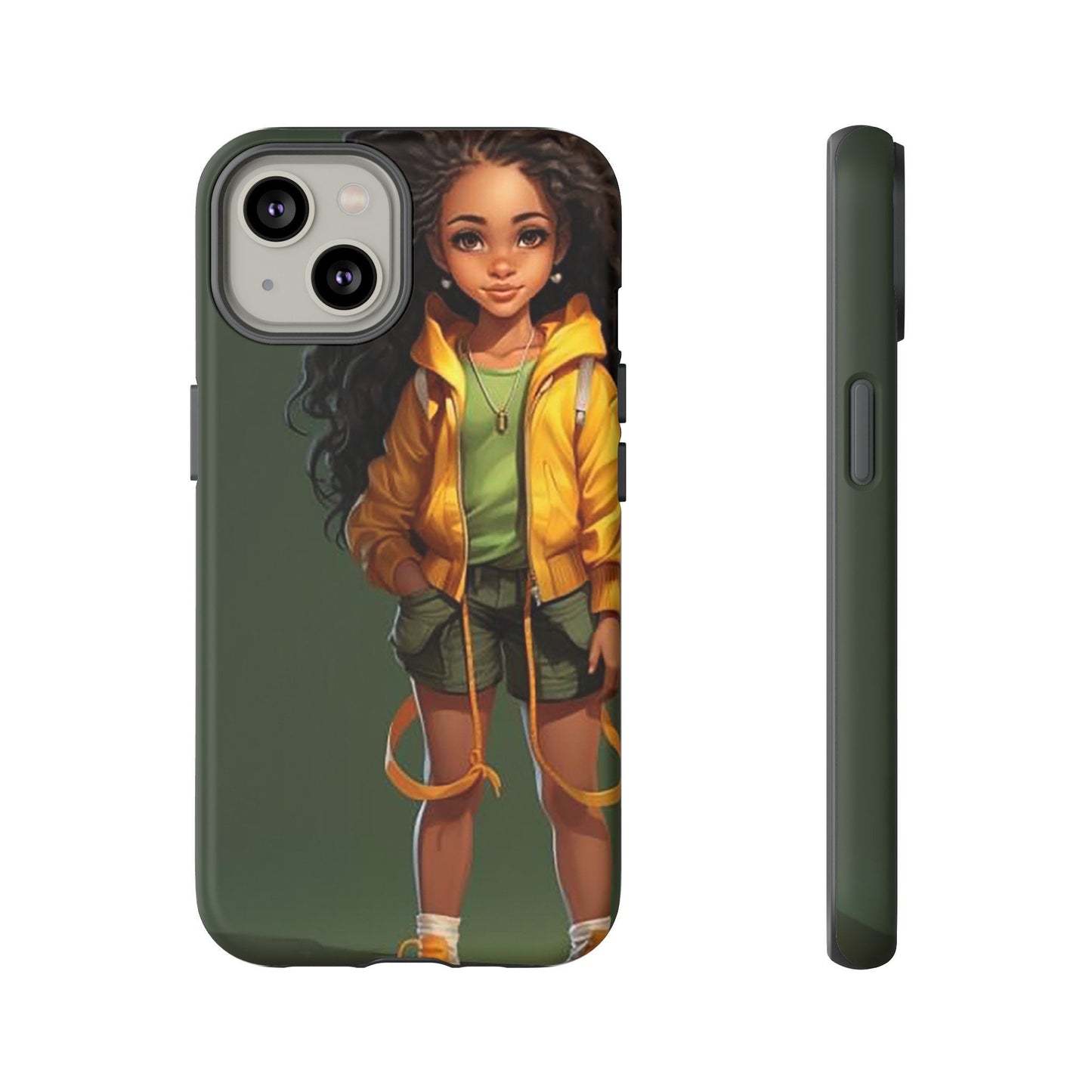 iPhone 14, iPhone 14 Pro, iPhone 14 Plus, iPhone 14 Pro Max Tough Case African American Young Woman Black in Yellow Hoodie Yellow Sweatshirt