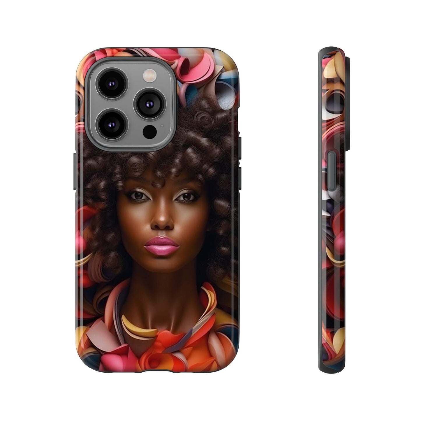 iPhone 14, iPhone 14 Pro, iPhone 14 Plus, iPhone 14 Pro Max Tough Cases African American Woman Black Women in Flowers Red Yellow Orange