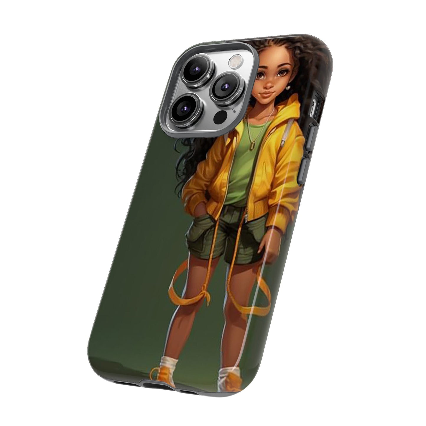 iPhone 14, iPhone 14 Pro, iPhone 14 Plus, iPhone 14 Pro Max Tough Case African American Young Woman Black in Yellow Hoodie Yellow Sweatshirt