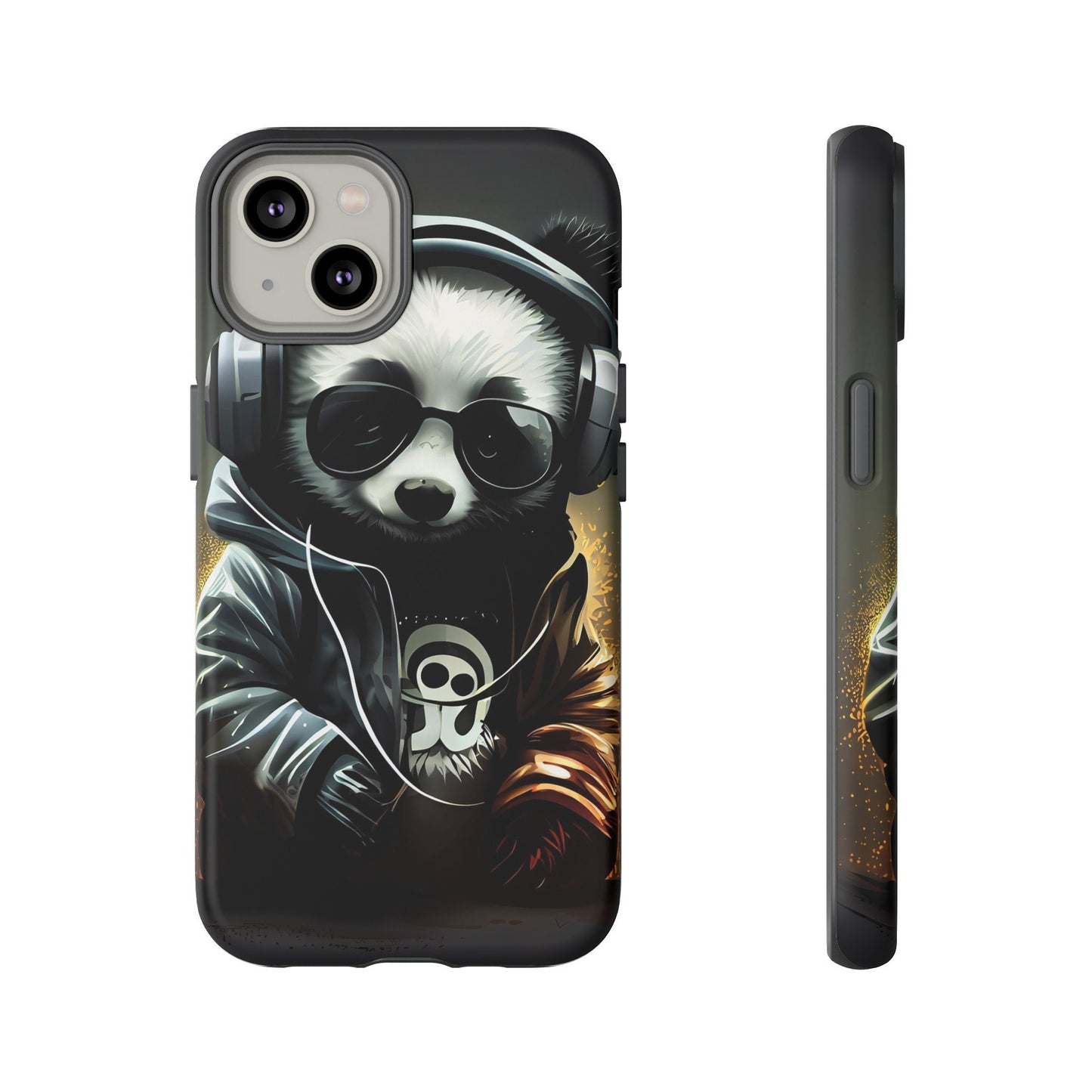 iPhone 14, iPhone 14 Pro, iPhone 14 Plus, iPhone 14 Pro Max Tough Cases Black White Panda With Headphones Audiophile Stereo headset bear