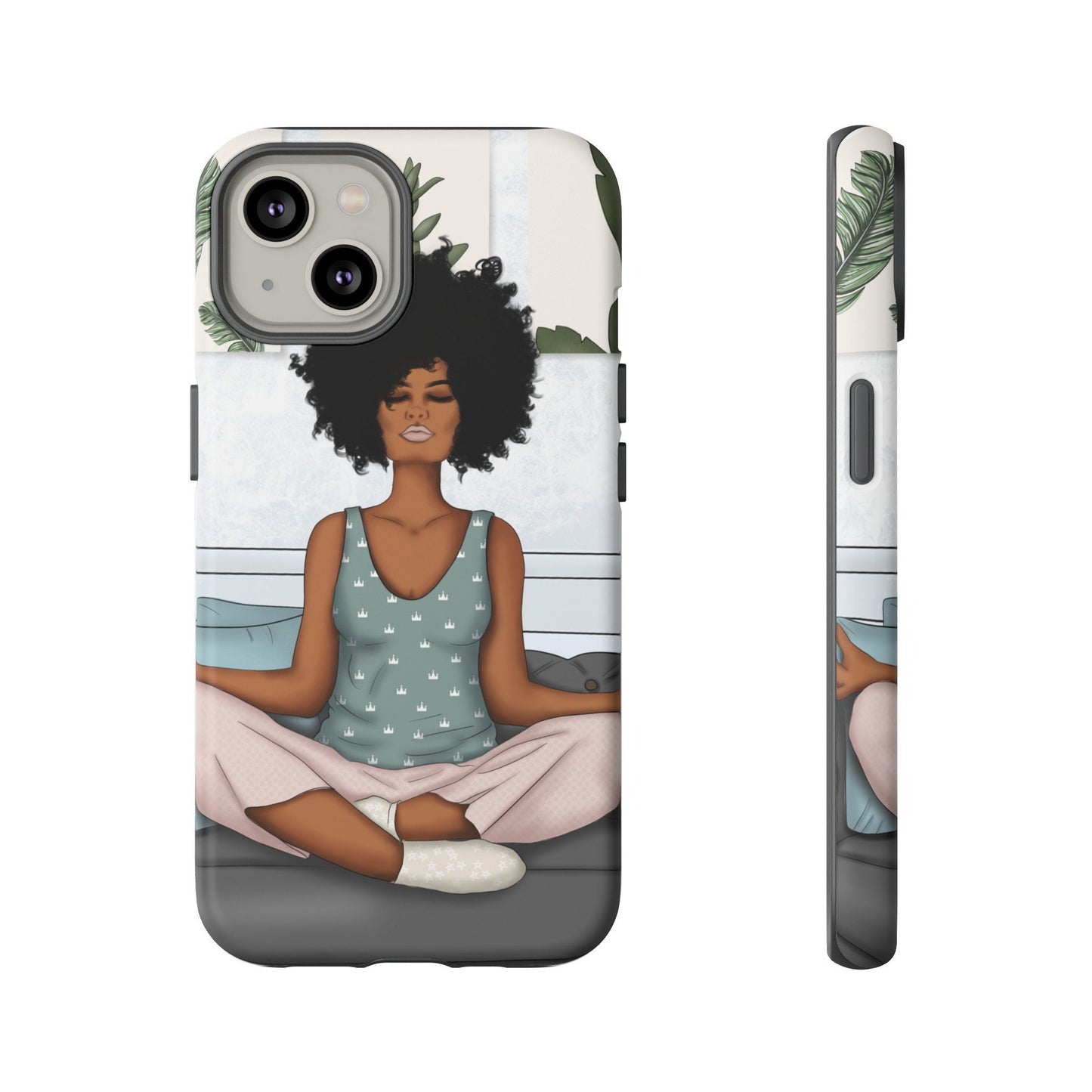 iPhone 14, iPhone 14 Pro, iPhone 14 Plus, iPhone 14 Pro Max Tough Cases African American Woman Black Woman Yoga Namaste Peace Joy