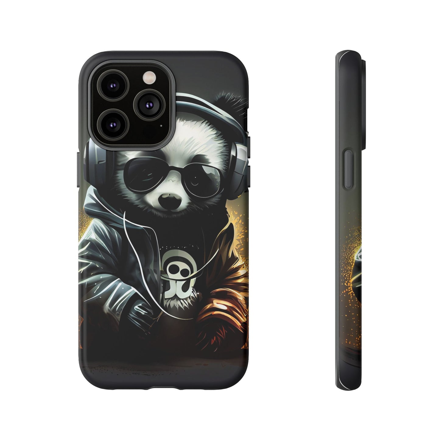 iPhone 14, iPhone 14 Pro, iPhone 14 Plus, iPhone 14 Pro Max Tough Cases Black White Panda With Headphones Audiophile Stereo headset bear