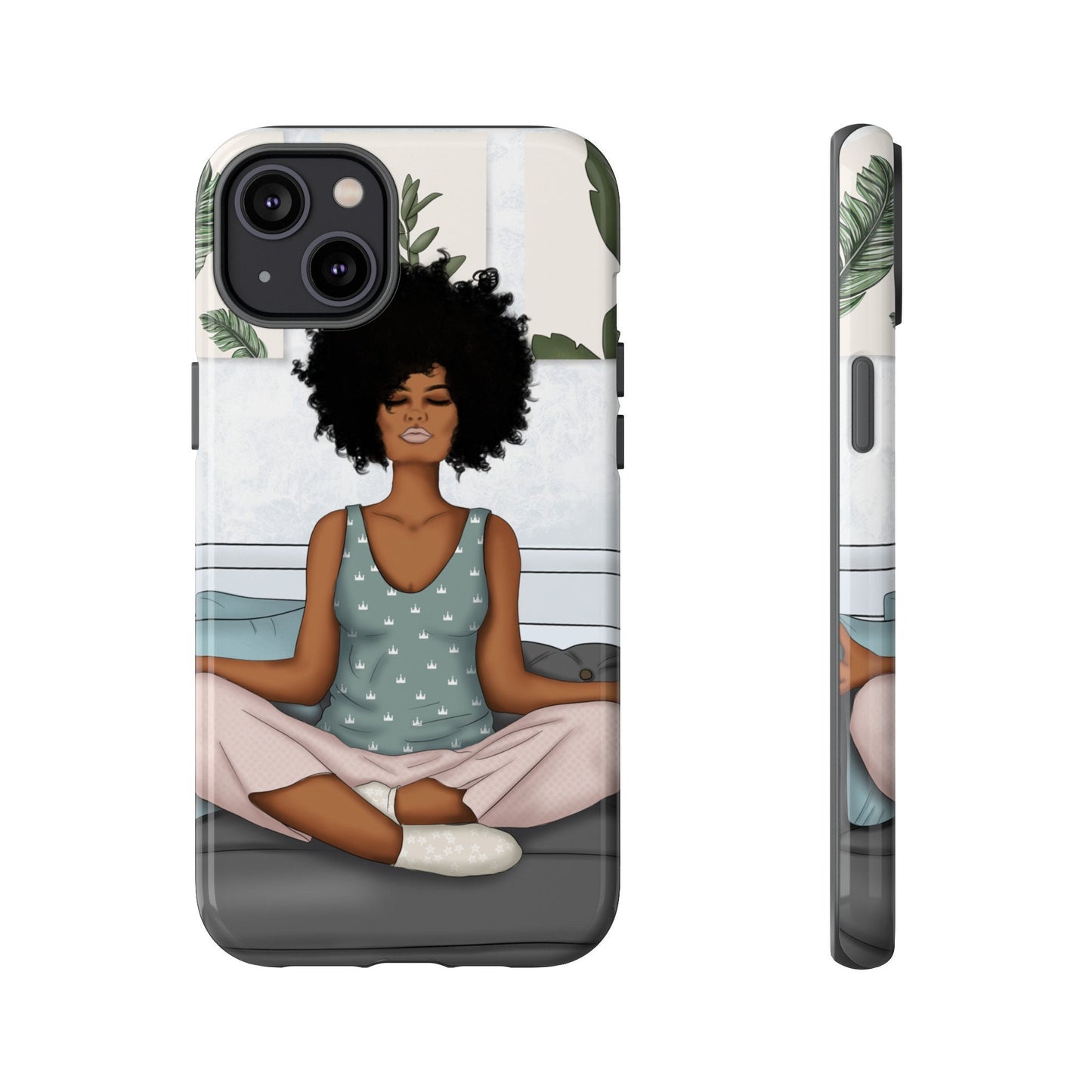 iPhone 14, iPhone 14 Pro, iPhone 14 Plus, iPhone 14 Pro Max Tough Cases African American Woman Black Woman Yoga Namaste Peace Joy