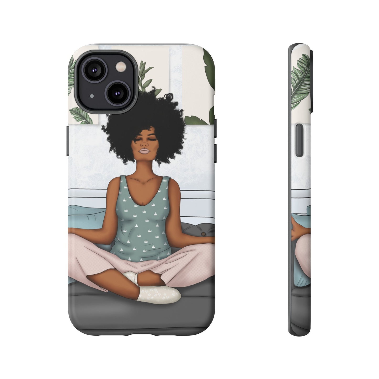 iPhone 14, iPhone 14 Pro, iPhone 14 Plus, iPhone 14 Pro Max Tough Cases African American Woman Black Woman Yoga Namaste Peace Joy