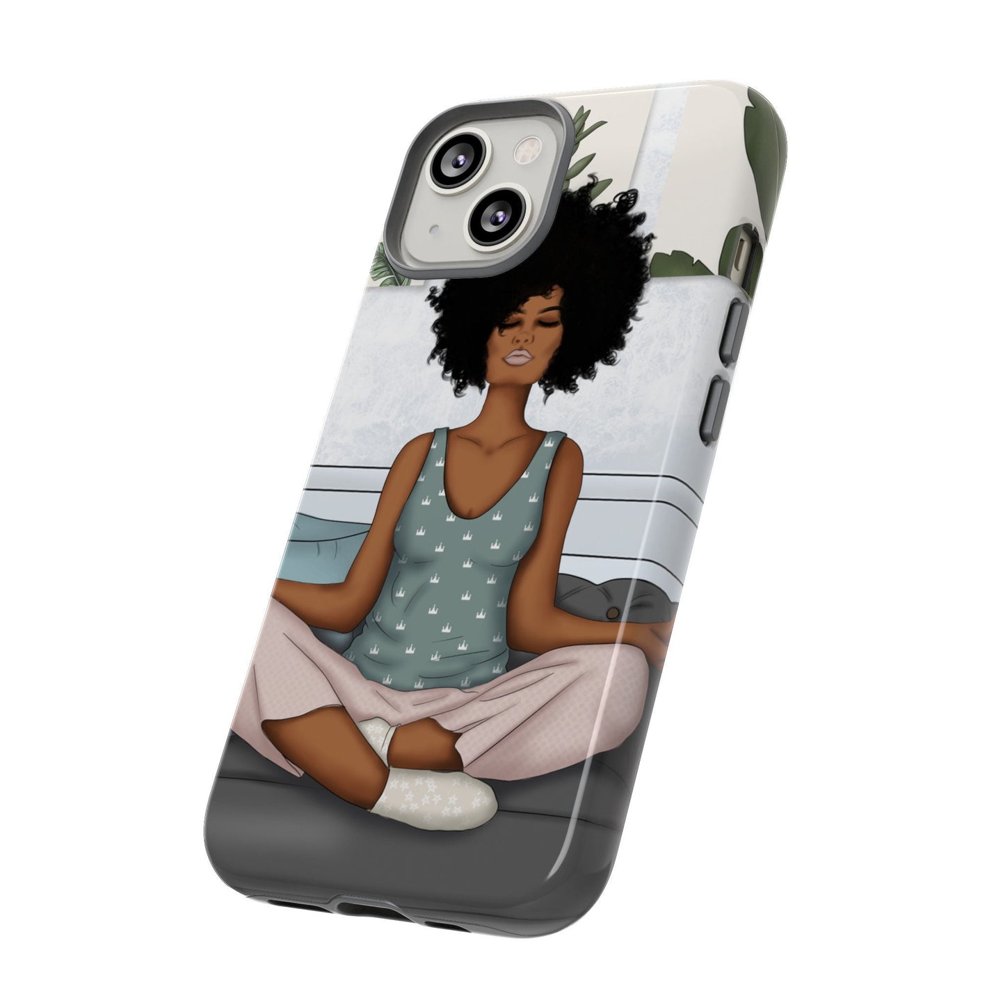 iPhone 14, iPhone 14 Pro, iPhone 14 Plus, iPhone 14 Pro Max Tough Cases African American Woman Black Woman Yoga Namaste Peace Joy