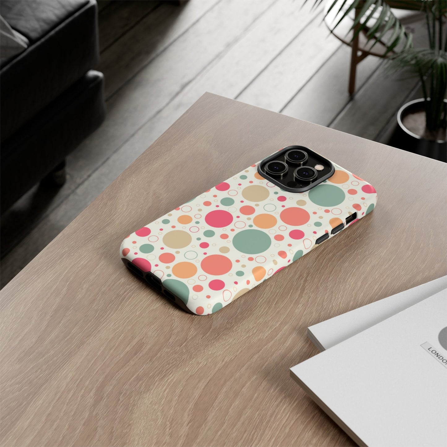 iPhone 14, iPhone 14 Pro, iPhone 14 Plus, iPhone 14 Pro Max Tough Cases Bubbles Coral Green Yellow Circles Round Colors