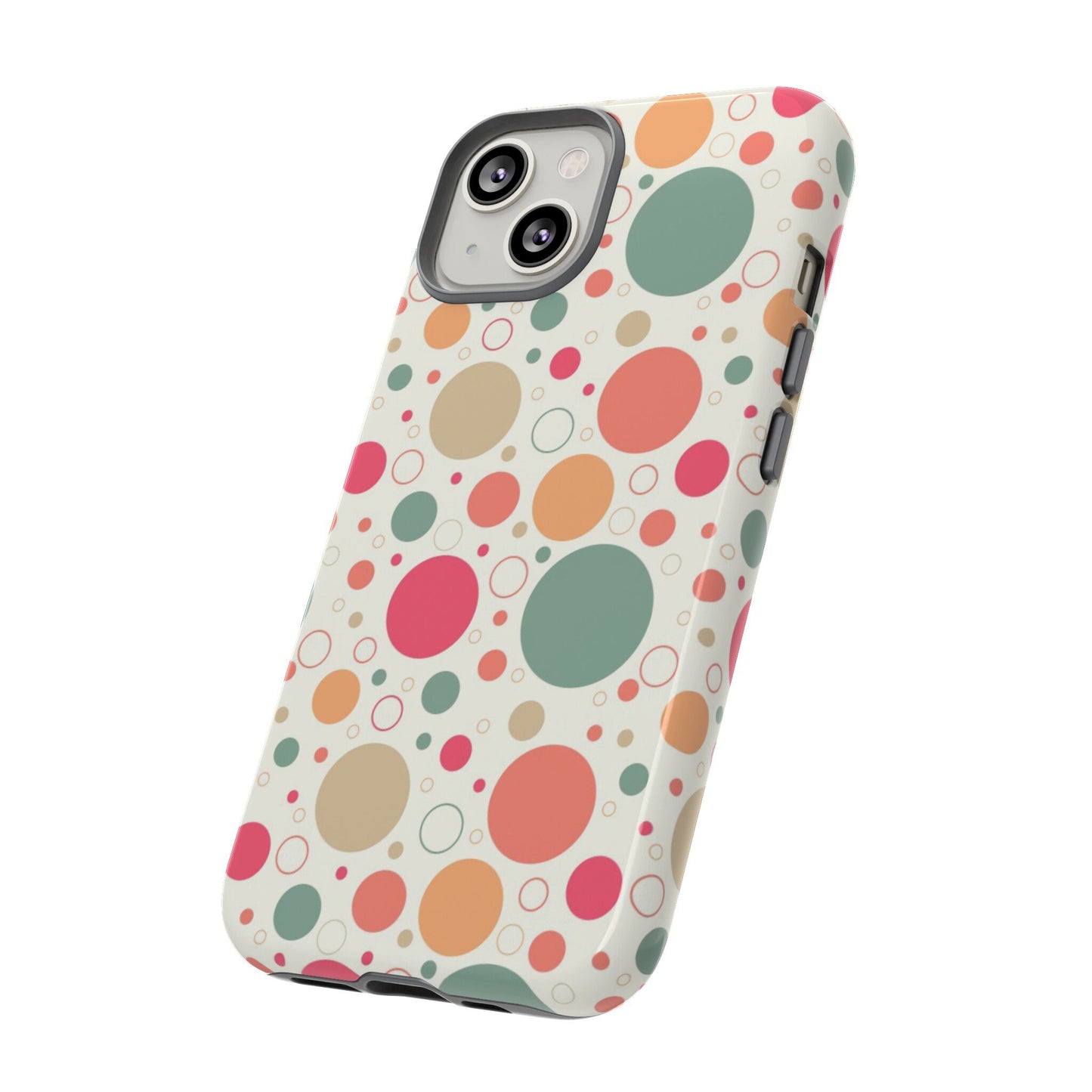 iPhone 14, iPhone 14 Pro, iPhone 14 Plus, iPhone 14 Pro Max Tough Cases Bubbles Coral Green Yellow Circles Round Colors