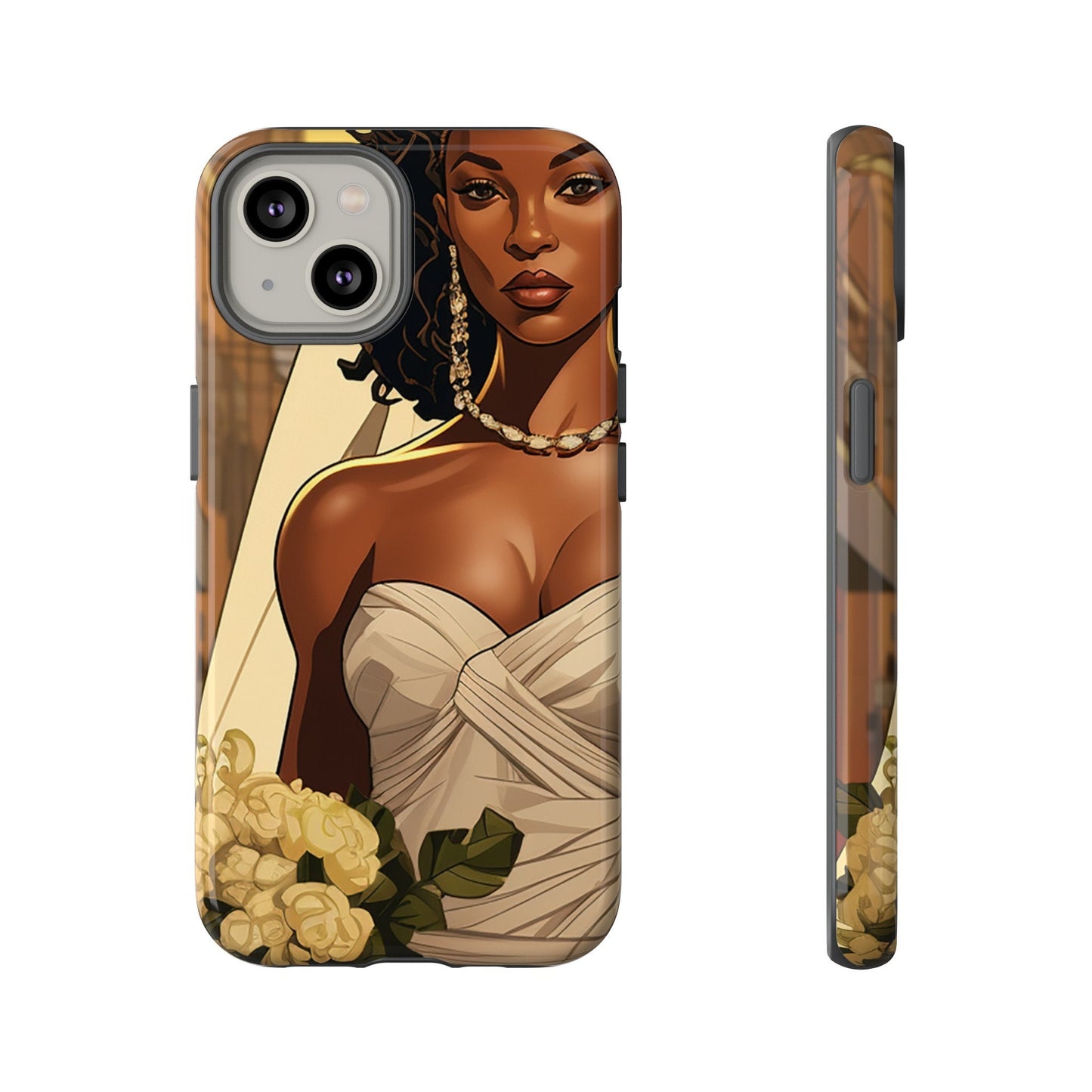 iPhone 14, iPhone 14 Pro, iPhone 14 Plus, iPhone 14 Pro Max Tough Cases African American Bride Black bride wedding Dress Wedding Gown