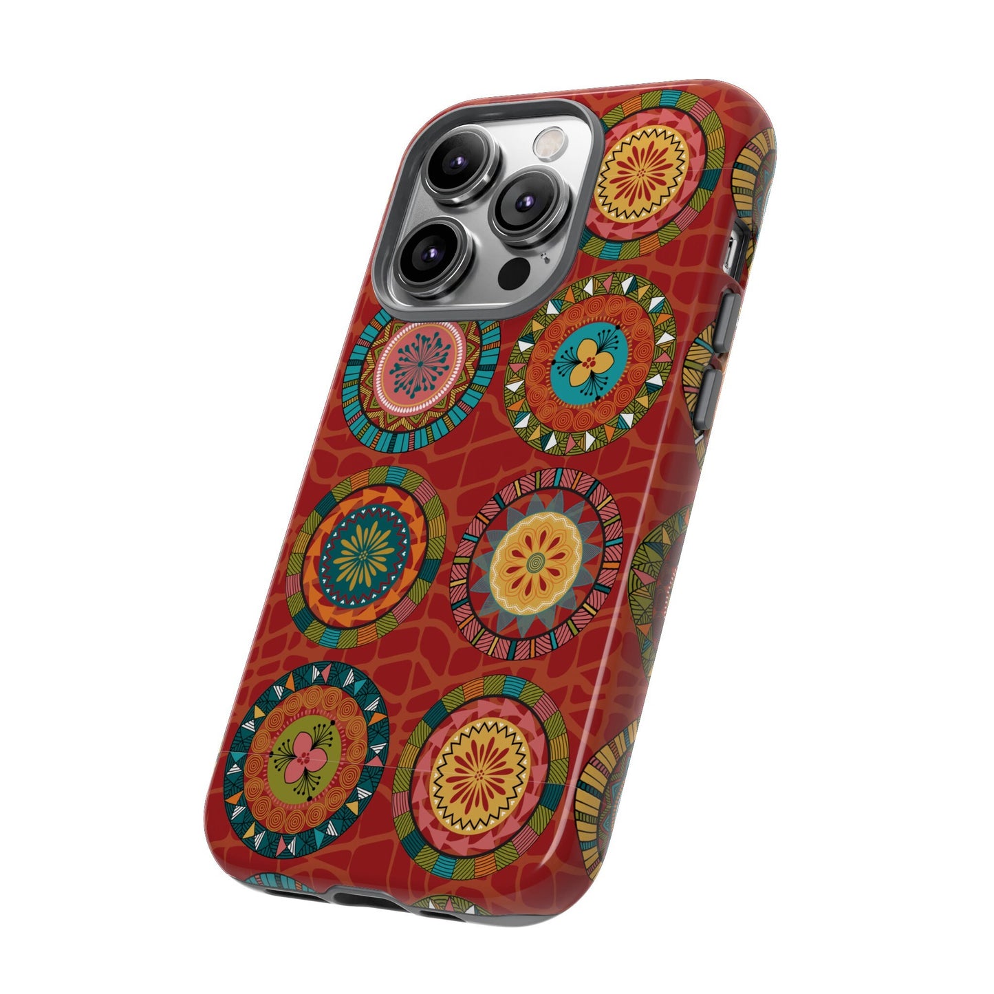 iPhone 14, iPhone 14 Pro, iPhone 14 Plus, iPhone 14 Pro Max Tough Cases Blue Coral Green Yellow Circles Round Colors