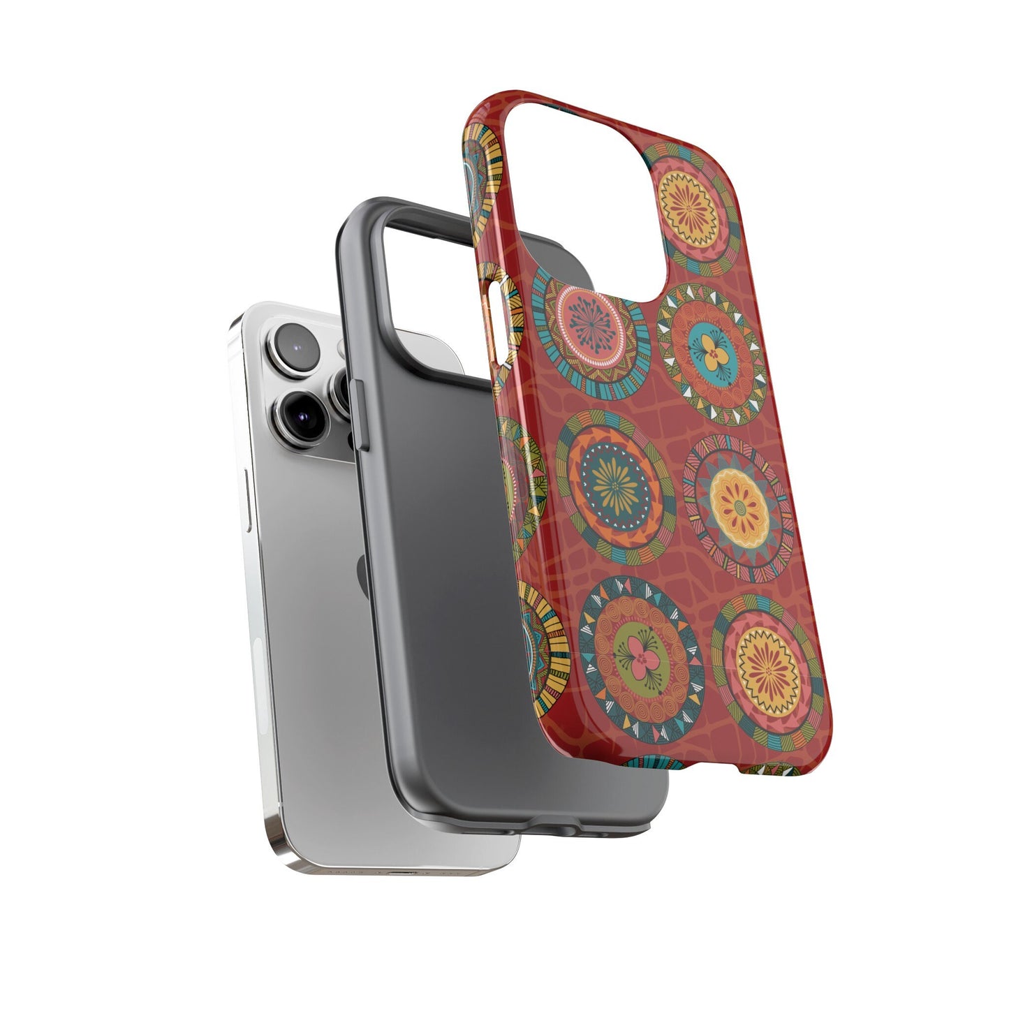 iPhone 14, iPhone 14 Pro, iPhone 14 Plus, iPhone 14 Pro Max Tough Cases Blue Coral Green Yellow Circles Round Colors