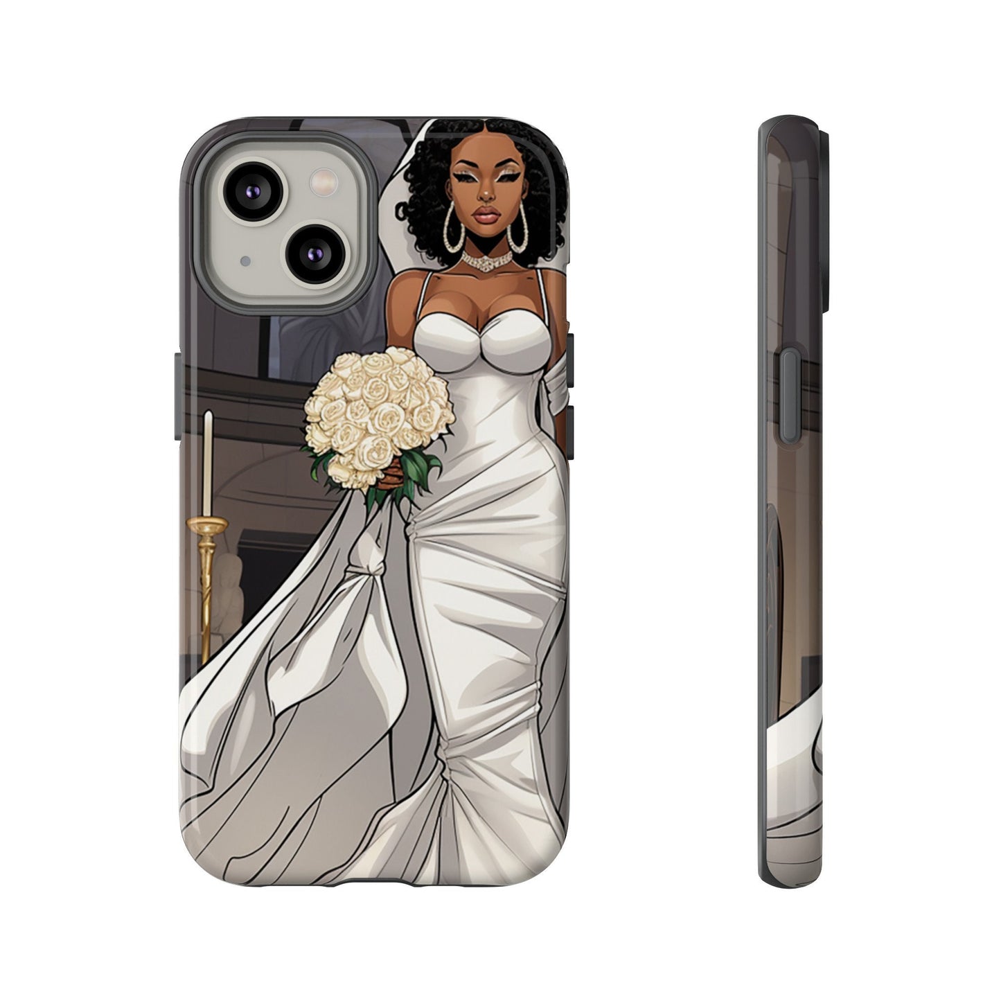 iPhone 14, iPhone 14 Pro, iPhone 14 Plus, iPhone 14 Pro Max Tough Cases African American Bride Black bride wedding Dress Wedding Gown