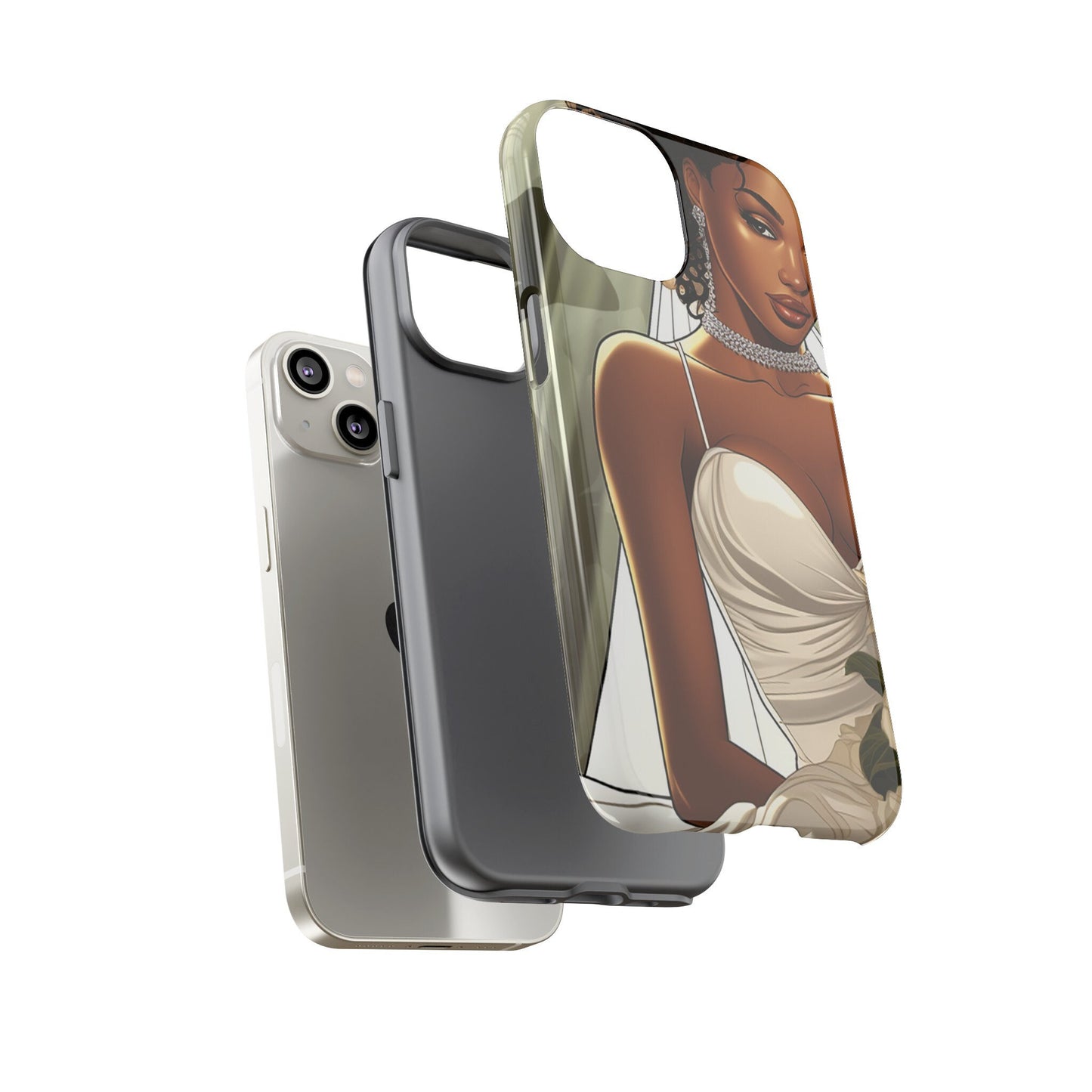 iPhone 14, iPhone 14 Pro, iPhone 14 Plus, iPhone 14 Pro Max Tough Cases African American Bride Black bride wedding Dress Wedding Gown