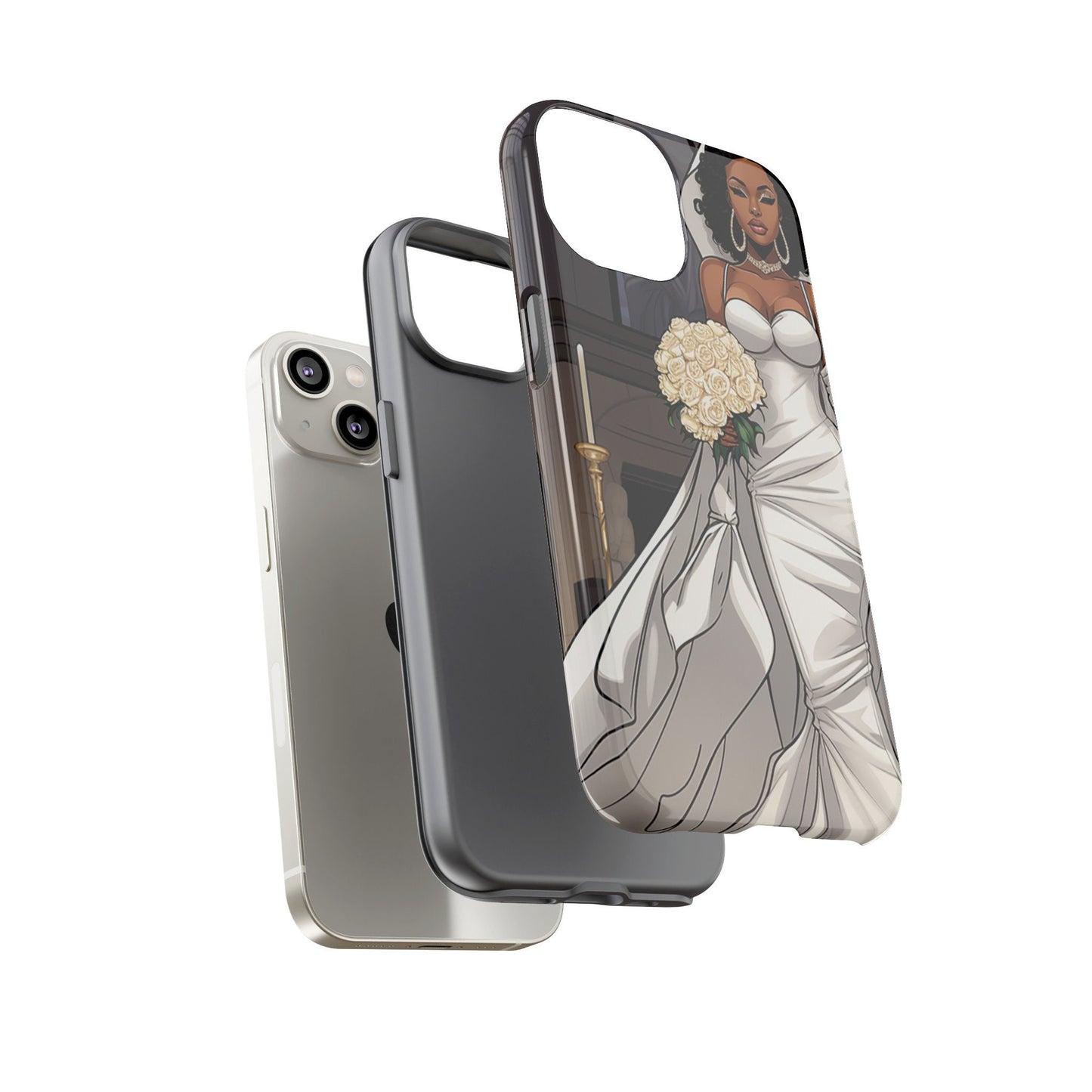 iPhone 14, iPhone 14 Pro, iPhone 14 Plus, iPhone 14 Pro Max Tough Cases African American Bride Black bride wedding Dress Wedding Gown