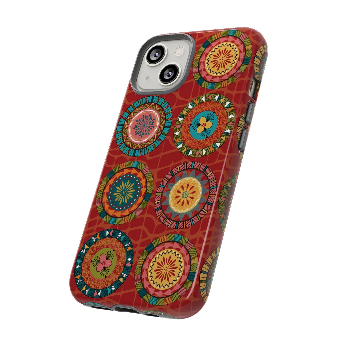 iPhone 14, iPhone 14 Pro, iPhone 14 Plus, iPhone 14 Pro Max Tough Cases Blue Coral Green Yellow Circles Round Colors