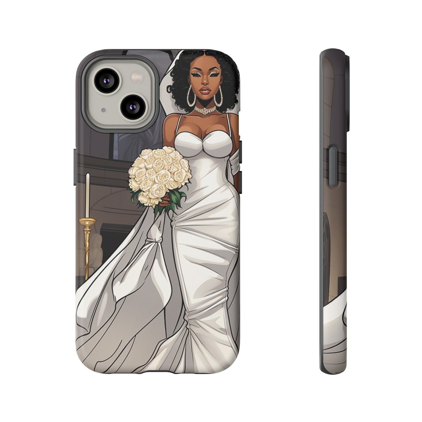 iPhone 14, iPhone 14 Pro, iPhone 14 Plus, iPhone 14 Pro Max Tough Cases African American Bride Black bride wedding Dress Wedding Gown