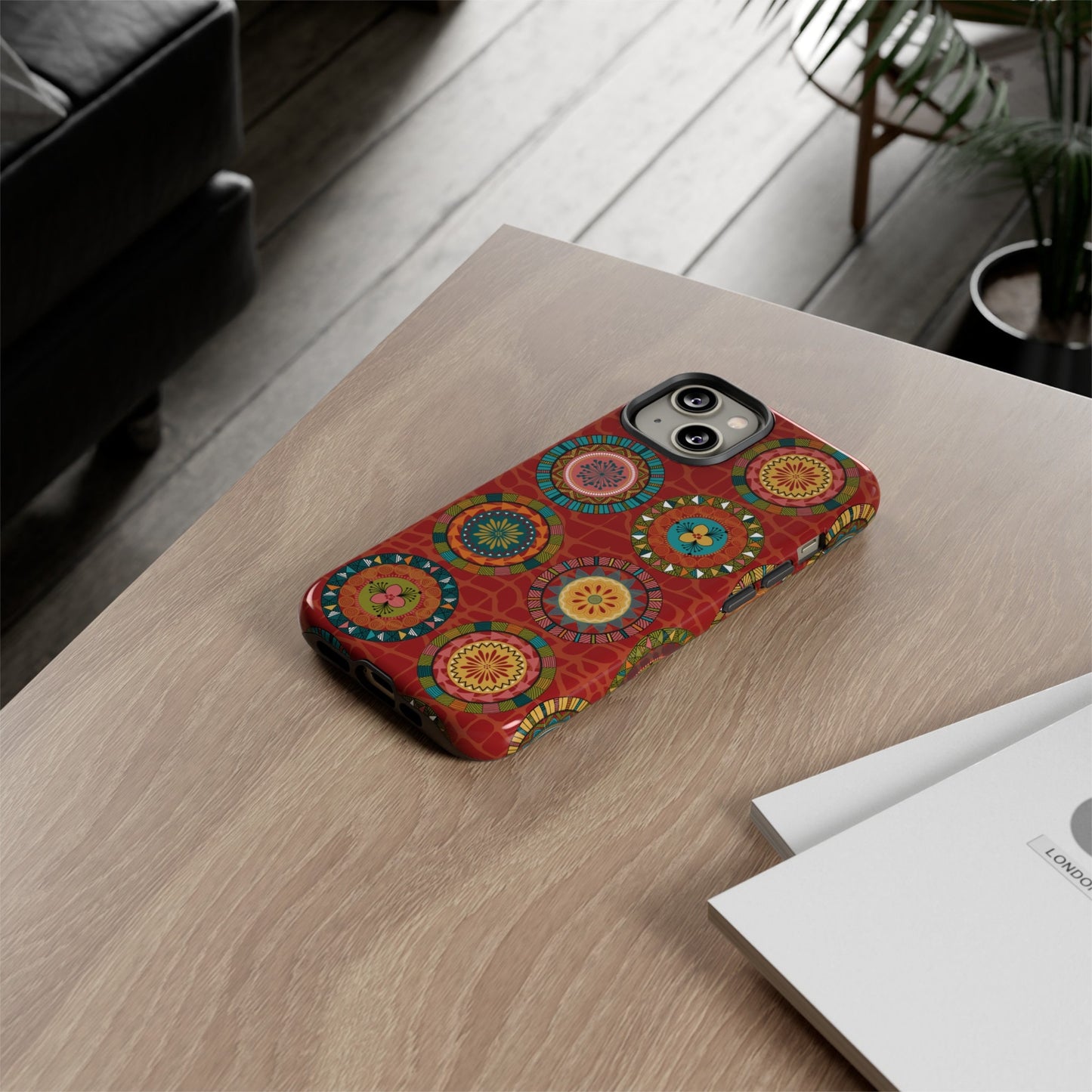 iPhone 14, iPhone 14 Pro, iPhone 14 Plus, iPhone 14 Pro Max Tough Cases Blue Coral Green Yellow Circles Round Colors