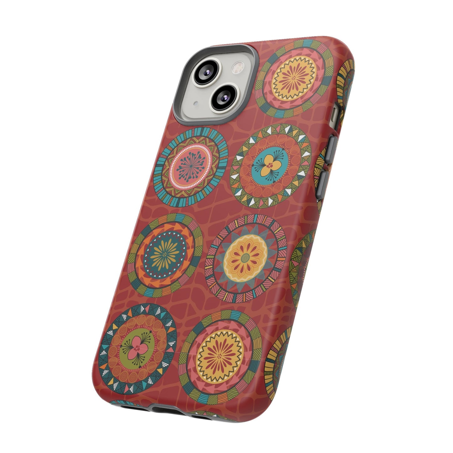 iPhone 14, iPhone 14 Pro, iPhone 14 Plus, iPhone 14 Pro Max Tough Cases Blue Coral Green Yellow Circles Round Colors
