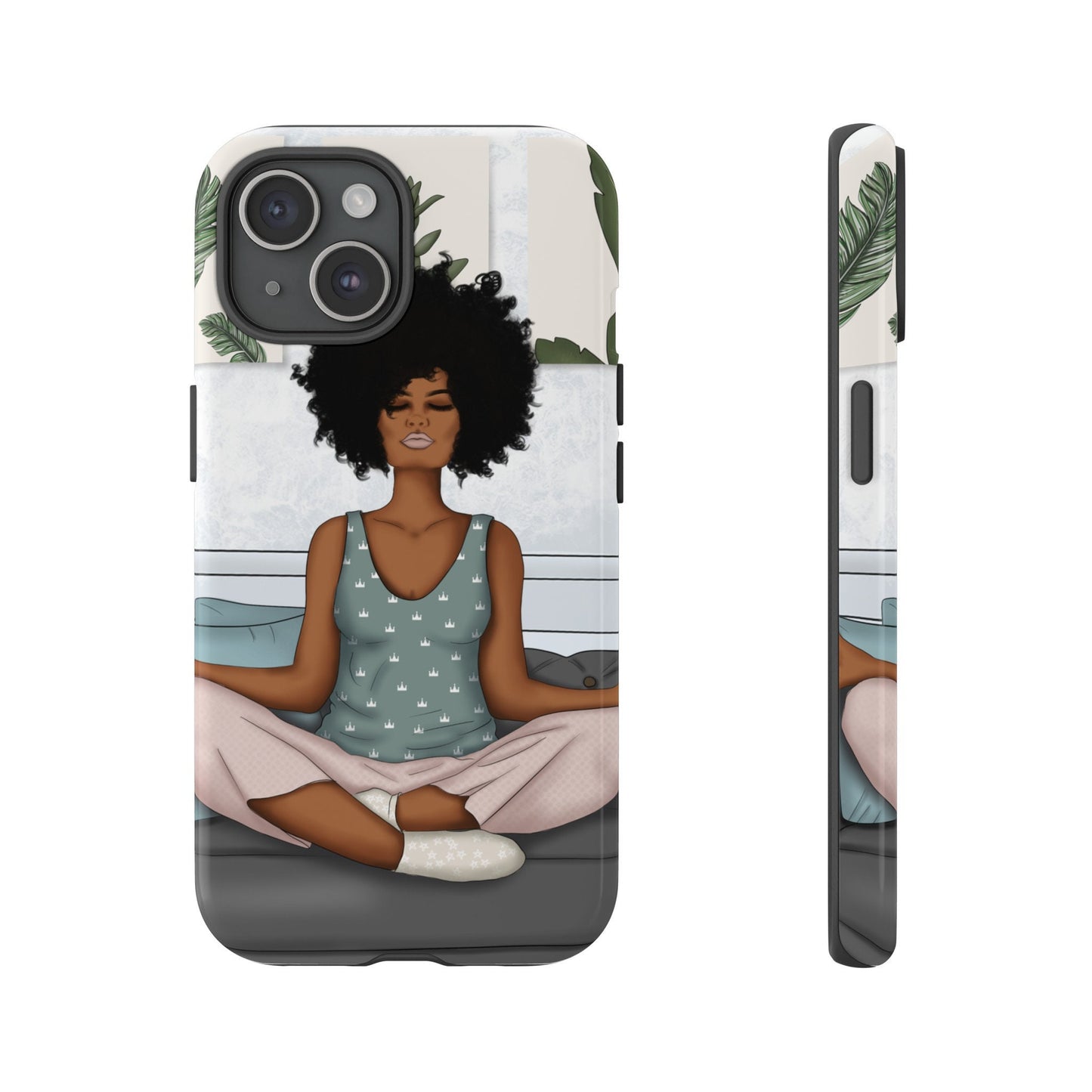 iPhone 15, iPhone 15 Pro, iPhone 15 Plus, iPhone 15 Pro Max Tough Cases African American Woman Black Woman Yoga Namaste Peace Joy