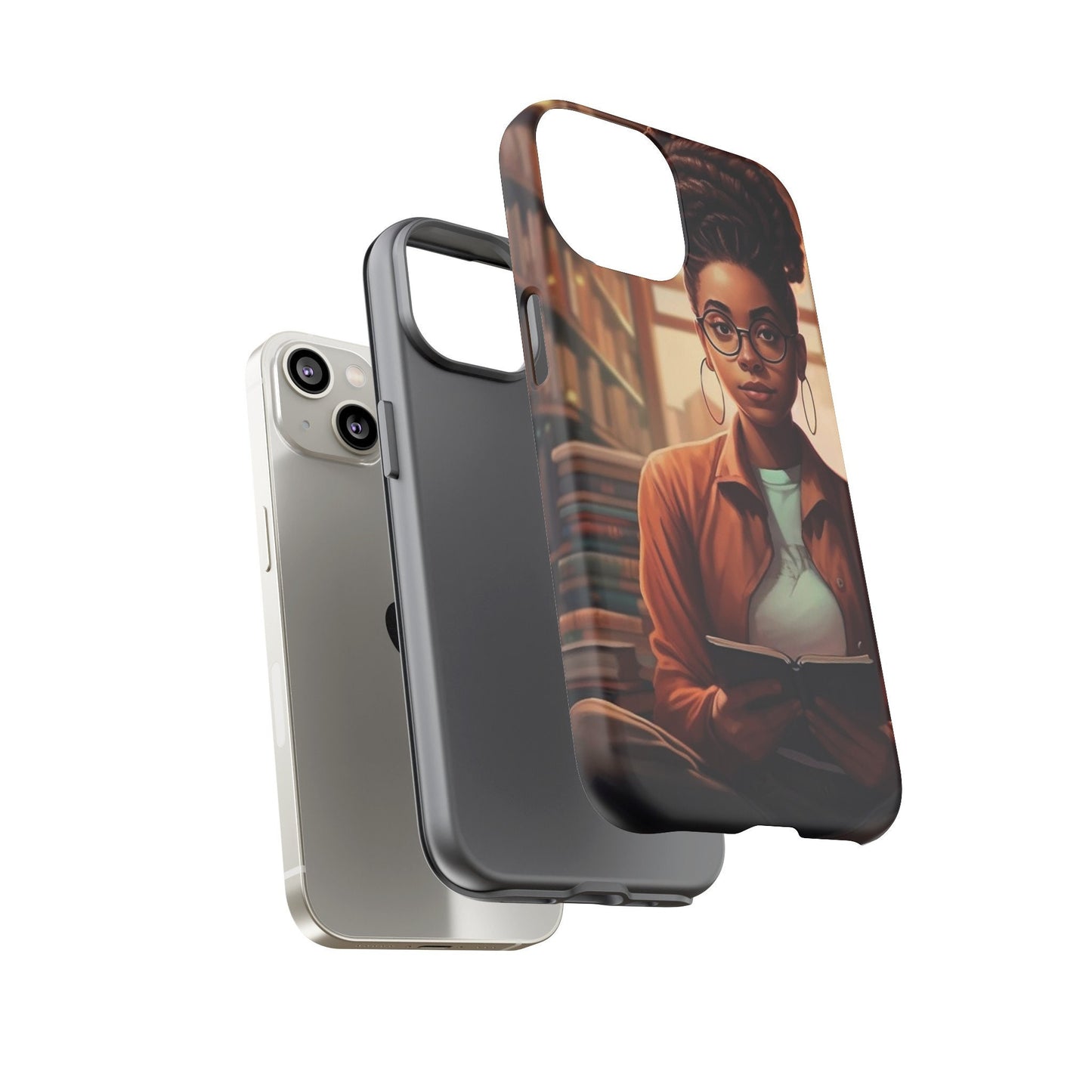 iPhone 14, iPhone 14 Pro, iPhone 14 Plus, iPhone 14 Pro Max Tough Cases African American Reader Woman Girl Book Dragon Power Reader