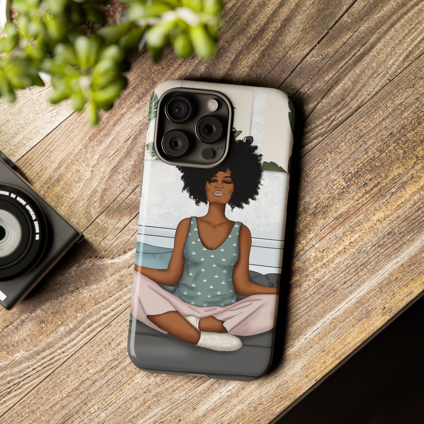 iPhone 15, iPhone 15 Pro, iPhone 15 Plus, iPhone 15 Pro Max Tough Cases African American Woman Black Woman Yoga Namaste Peace Joy