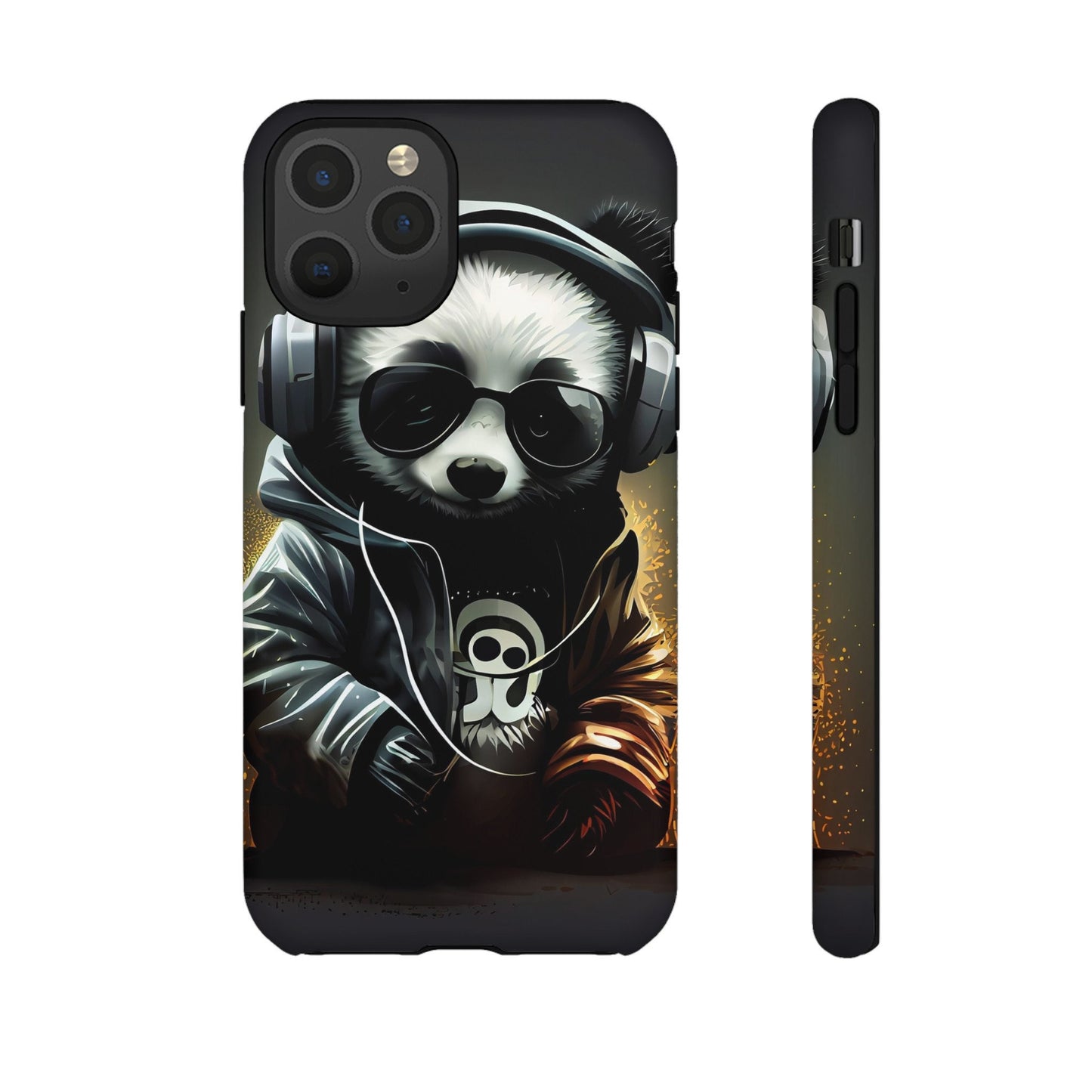 iPhone 11, iPhone 11 Pro, iPhone 11 Tough Cases Black White Panda With Headphones Audiophile Stereo headset bear