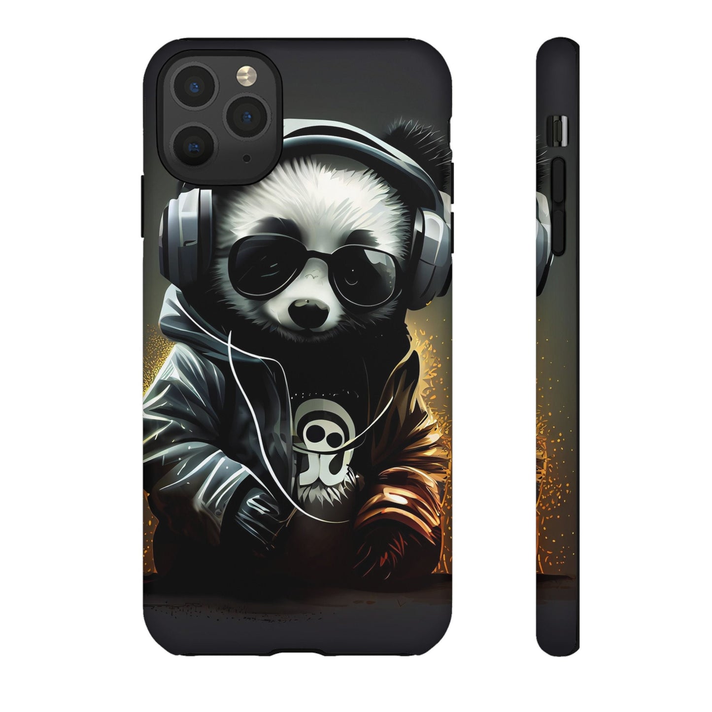 iPhone 11, iPhone 11 Pro, iPhone 11 Tough Cases Black White Panda With Headphones Audiophile Stereo headset bear