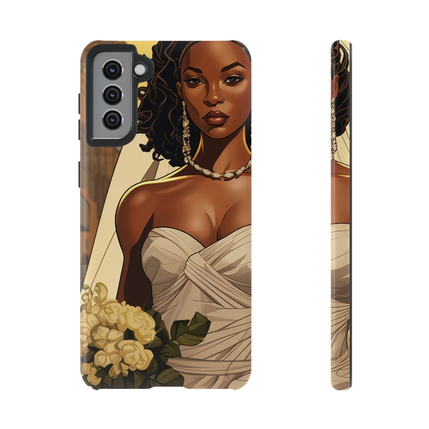 Samsung Galaxy S21 Samsung Galaxy S21 Plus Samsung Galaxy S21 Ultra S21 FE Tough Case AfricanAmerican Bride Black wedding Dress Wedding Gown