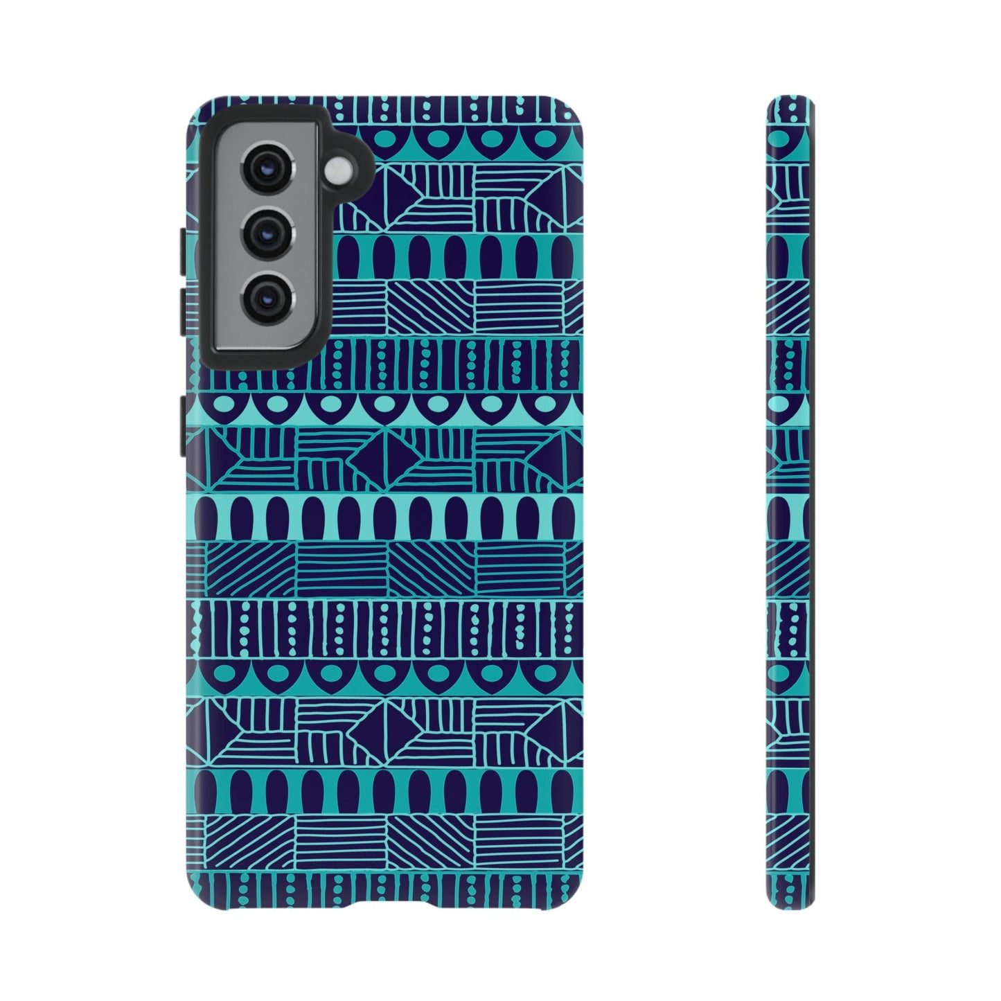 Samsung Galaxy S21 Samsung Galaxy S21 Plus Samsung Galaxy S21 Ultra S21 FE Tough Case Blue Navy Batik African Design Pattern Teal Light Blue
