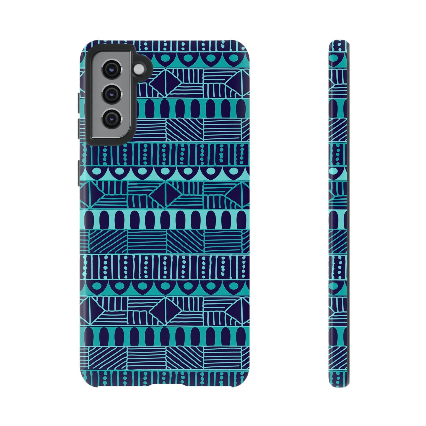 Samsung Galaxy S21 Samsung Galaxy S21 Plus Samsung Galaxy S21 Ultra S21 FE Tough Case Blue Navy Batik African Design Pattern Teal Light Blue