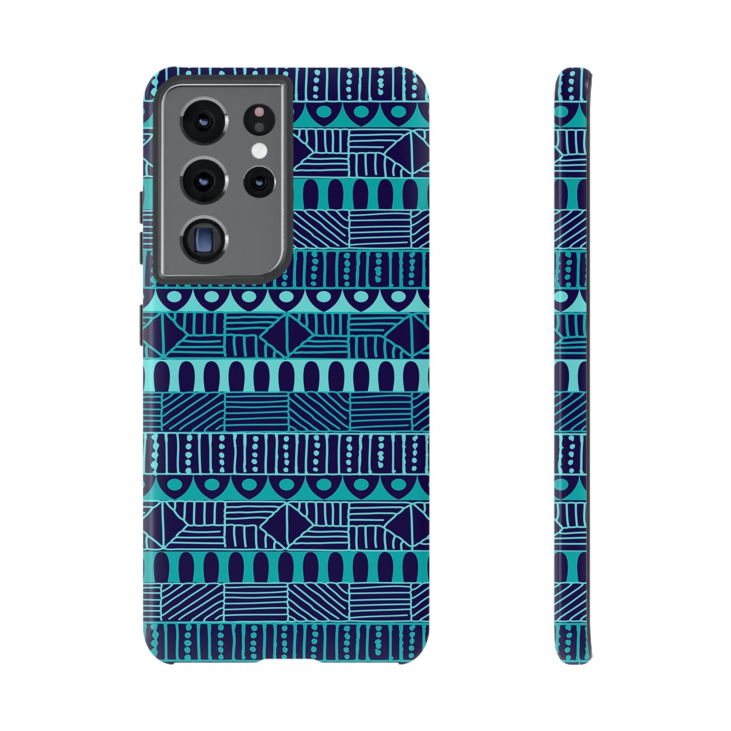 Samsung Galaxy S21 Samsung Galaxy S21 Plus Samsung Galaxy S21 Ultra S21 FE Tough Case Blue Navy Batik African Design Pattern Teal Light Blue
