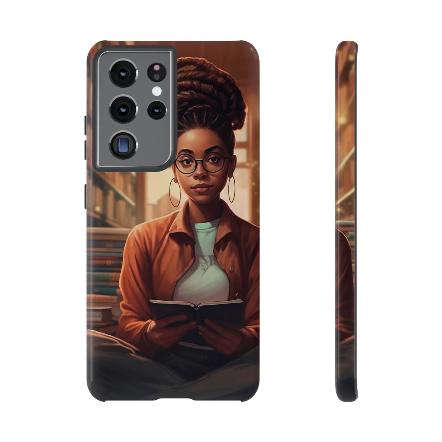 Samsung Galaxy S21 Samsung Galaxy S21 Plus Samsung Galaxy S21 Ultra S21 FE Tough Case AfricanAmerican Reader Woman Book Dragon Power Reader