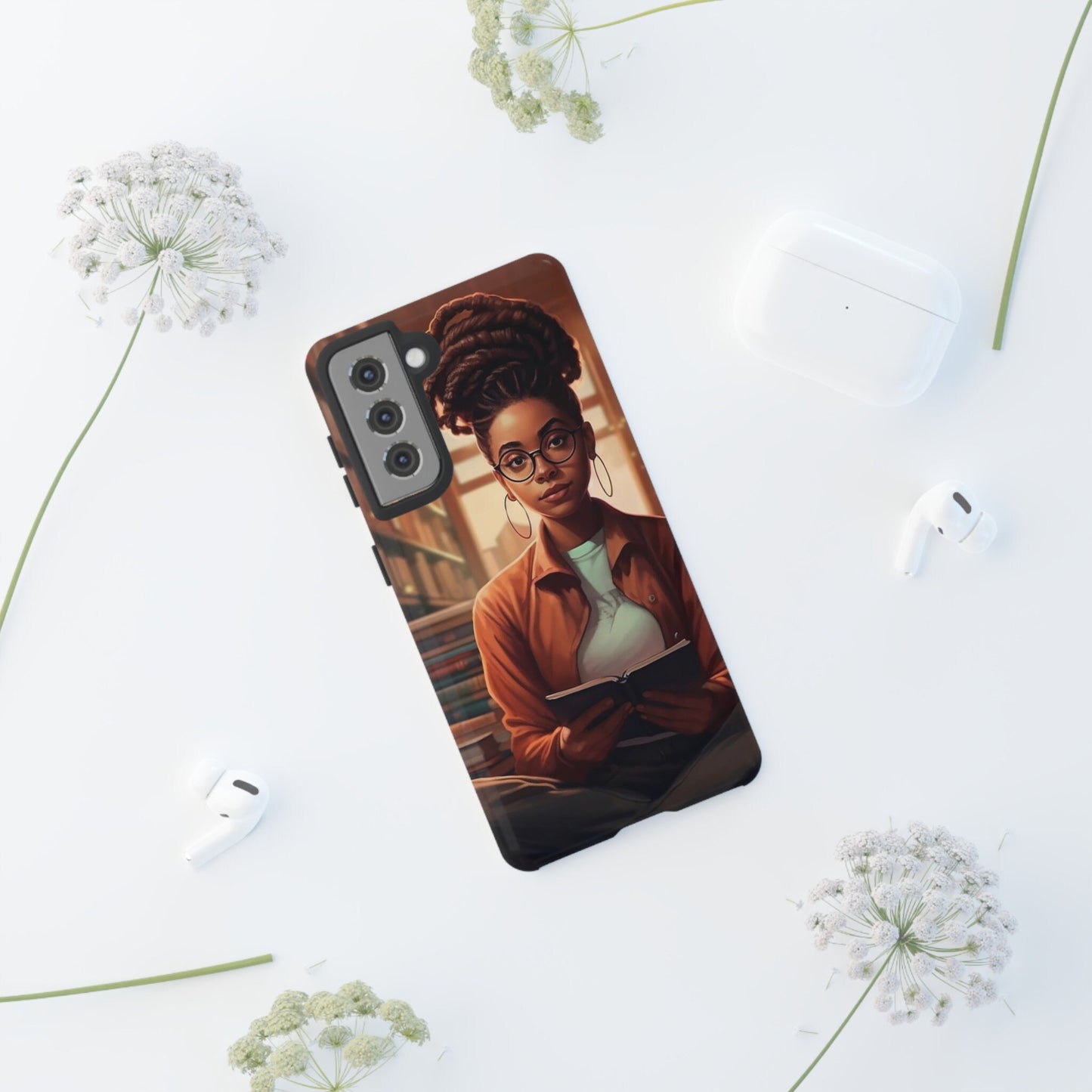 Samsung Galaxy S21 Samsung Galaxy S21 Plus Samsung Galaxy S21 Ultra S21 FE Tough Case AfricanAmerican Reader Woman Book Dragon Power Reader