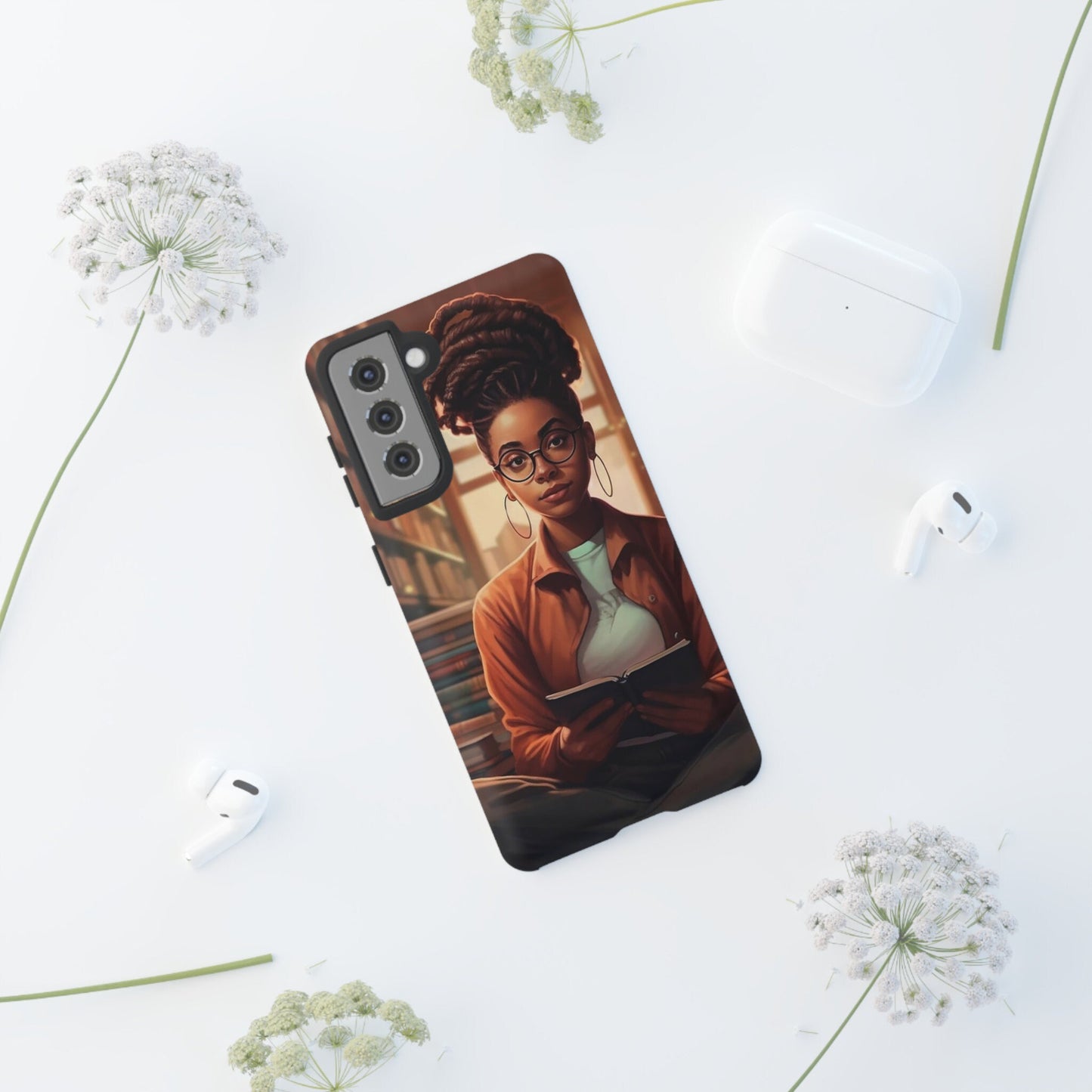 Samsung Galaxy S21 Samsung Galaxy S21 Plus Samsung Galaxy S21 Ultra S21 FE Tough Case AfricanAmerican Reader Woman Book Dragon Power Reader