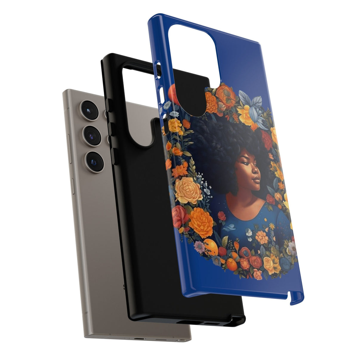 Samsung Galaxy S24 Samsung Galaxy S24 Plus Samsung Galaxy S24 Ultra Tough Case African American Black Women Flower Wreath Blue Green Orange