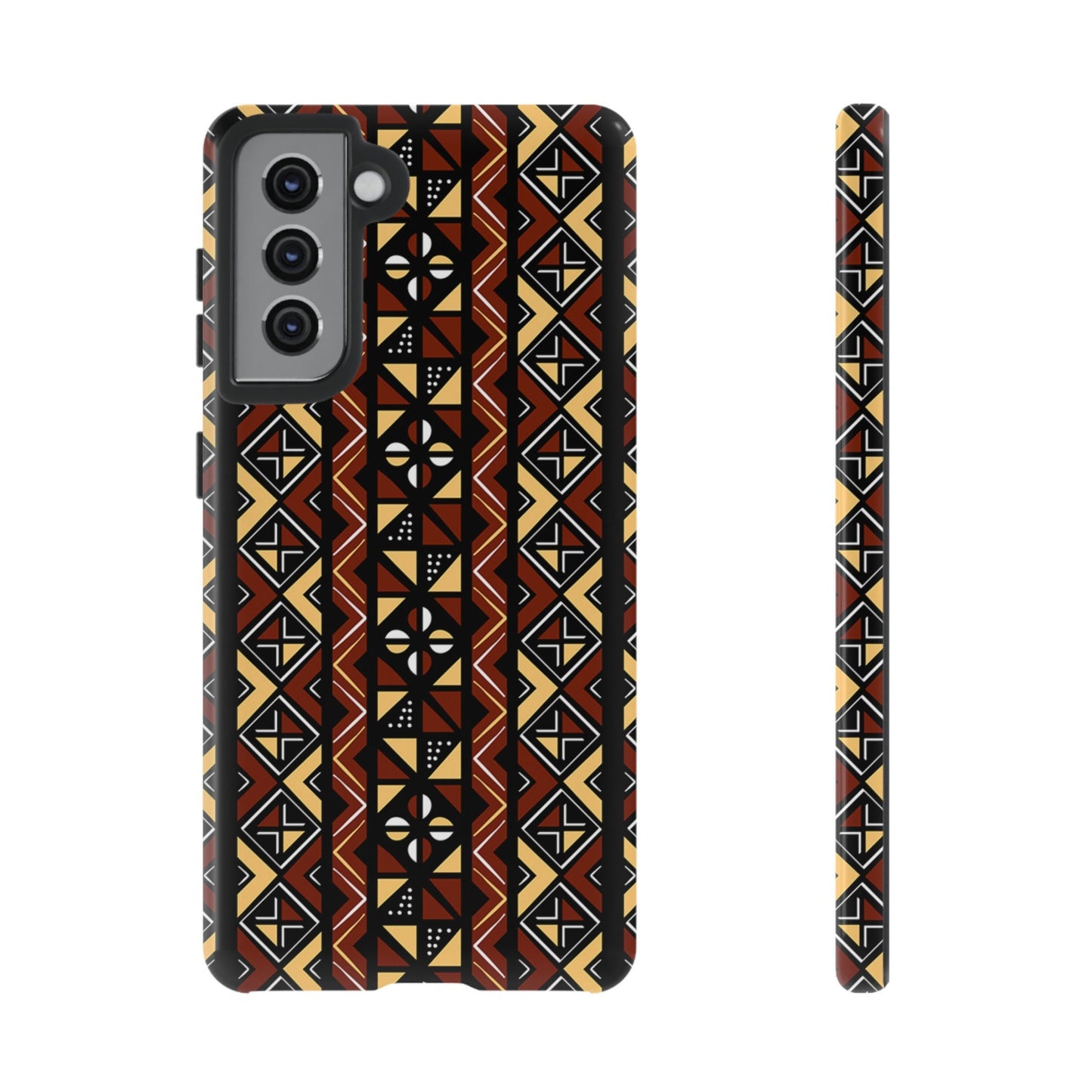 Samsung Galaxy S21 Samsung Galaxy S21 Plus Samsung Galaxy S21 Ultra S21 FE Tough Cases Brown Black Yellow African Design Pattern